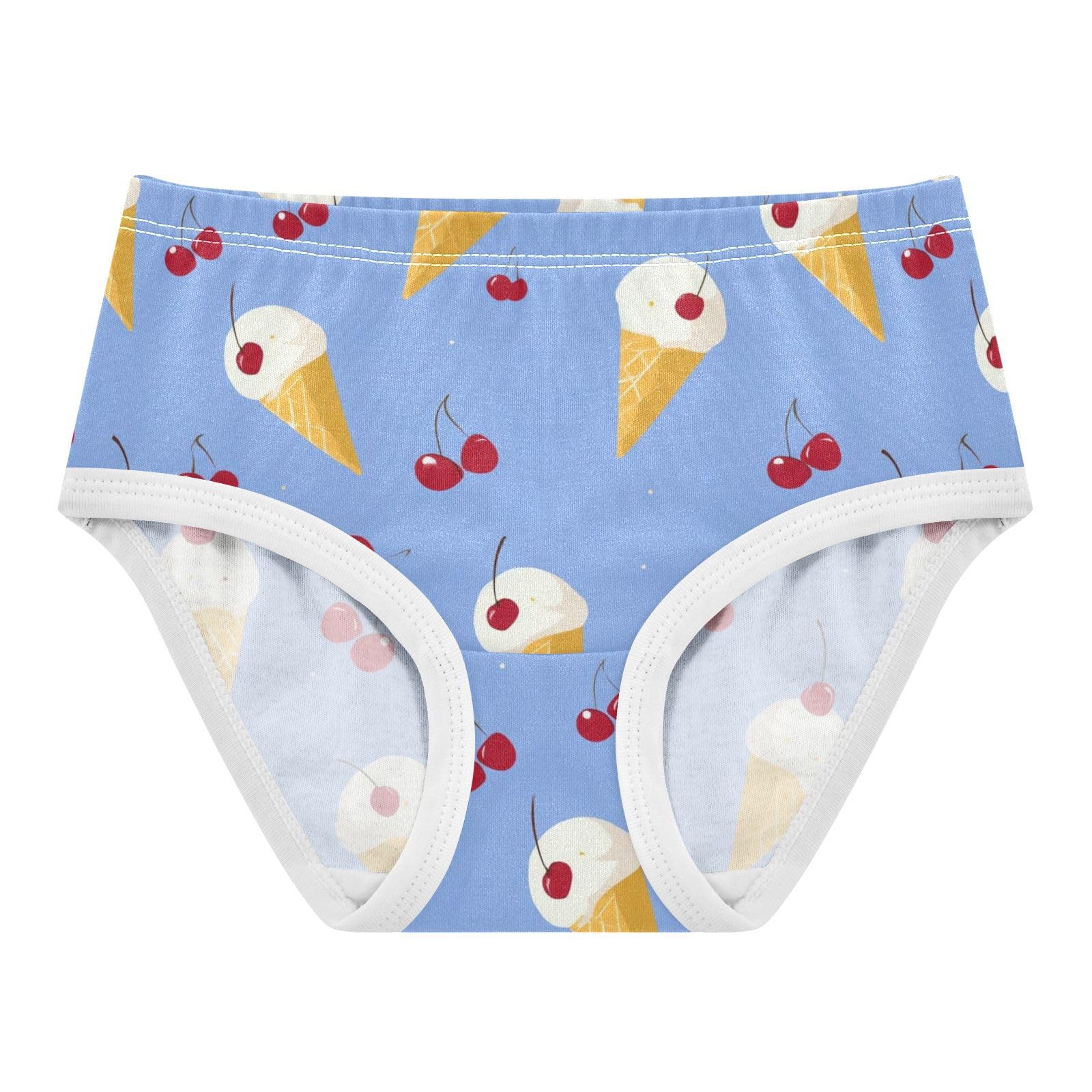 Wusikd Ice Cream Cherries Blue Girls Underwear Cotton Girls Briefs Soft Toddler Underwear 2T