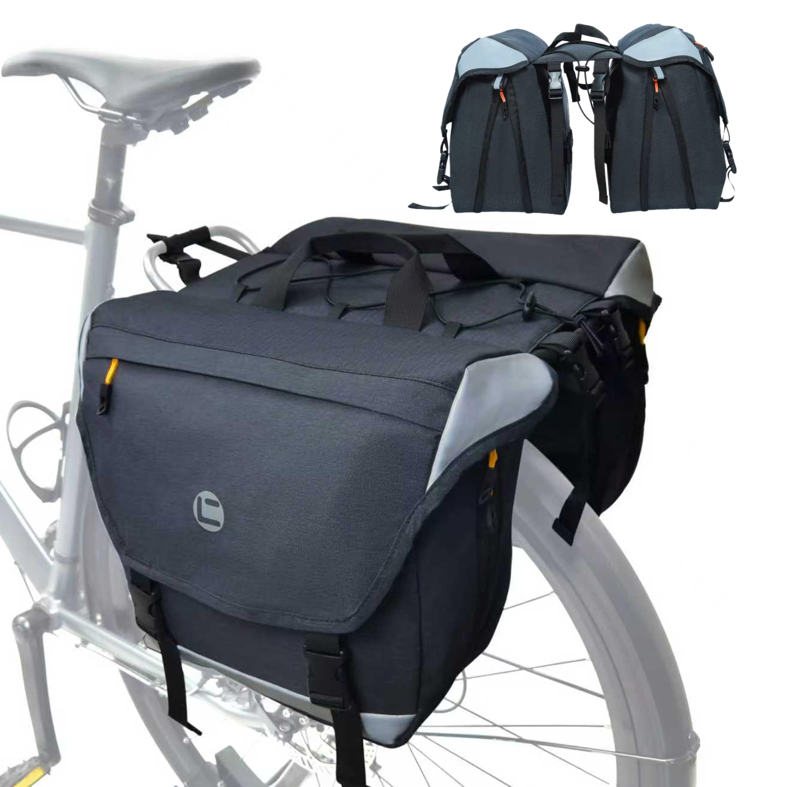 Kinetrail Bike Panniers, 25-35L Expandable Bike Saddle Bag for Rear Rack, Waterproof Large Capacity Reflective Strip Bicycle Panniers, Ebike Accessories for Commuter Grocery Shopping Travel Carrier : Sports & Outdoors