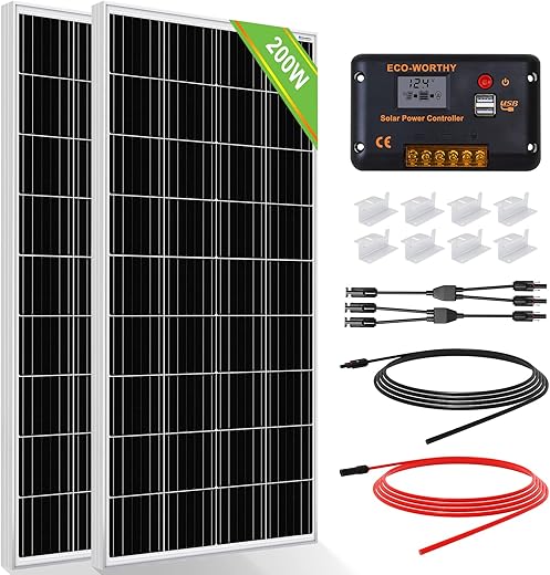 ECO-WORTHY 200 Watts 12 Volt/24 Volt Solar Panel Kit with High Efficiency Monocrystalline Solar Panel and 30A PWM Charge Controller for RV, Camper, Vehicle, Caravan and Other Off Grid Applications