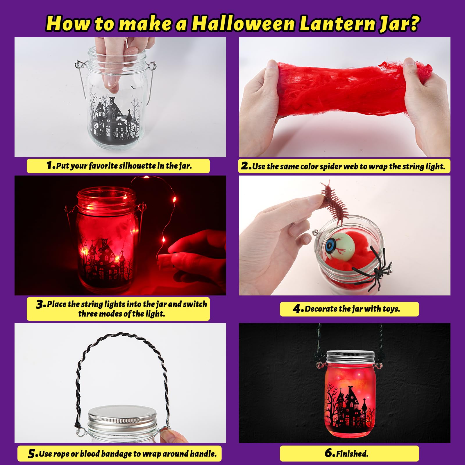 Condition photo showing Good Condition for letapapa halloween crafts for kids, 12 pcs mason jar with accessories for diy craft & art party favor supplies, halloween decoration trick or treat, classroom art activities