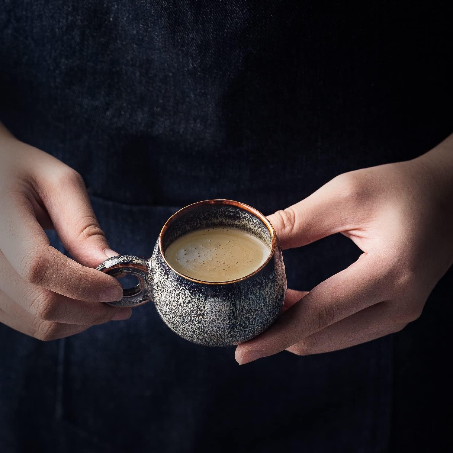 Ceramic Espresso Cups Set of 4, 3 Ounces Demitasse Cups, Porcelain Mini Coffee Cups, Small Ceramic cups set Made by Fambe Reactive Glaze,Caramel Gray