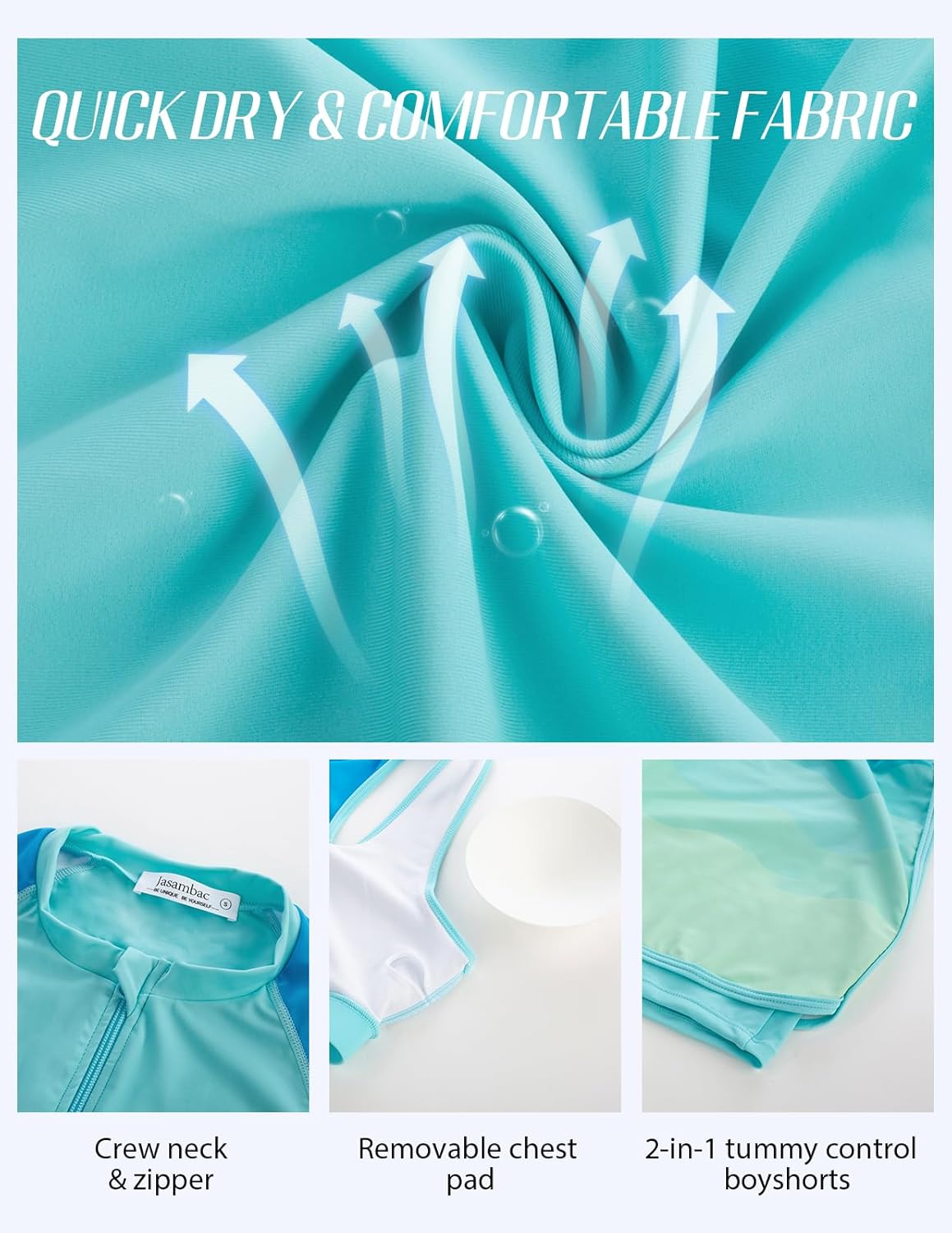 JASAMBAC 3 Piece Rash Guard for Women, Long Sleeve Swimsuits Bathing Suit 2026, UPF 50+ Swim Shirt with Built in Bra & Shorts - Image 7