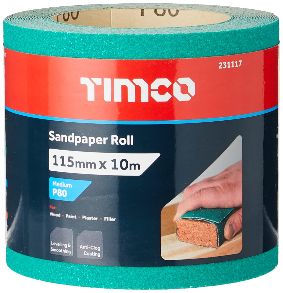 Timco Green 80 Grit Sandpaper Roll - 115Mm X 10M