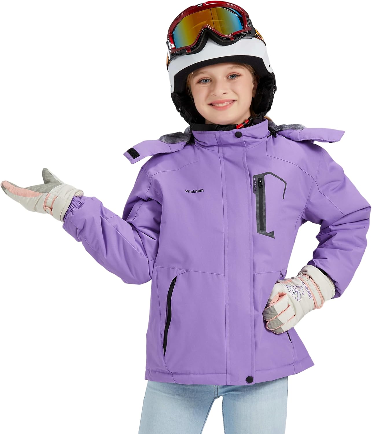 WICKHAM Girl's Waterproof Ski Jacket Winter Warm Fleece Lined Snow Windproof Jackets Removable Hood Ski Coat for Kids - Image 6