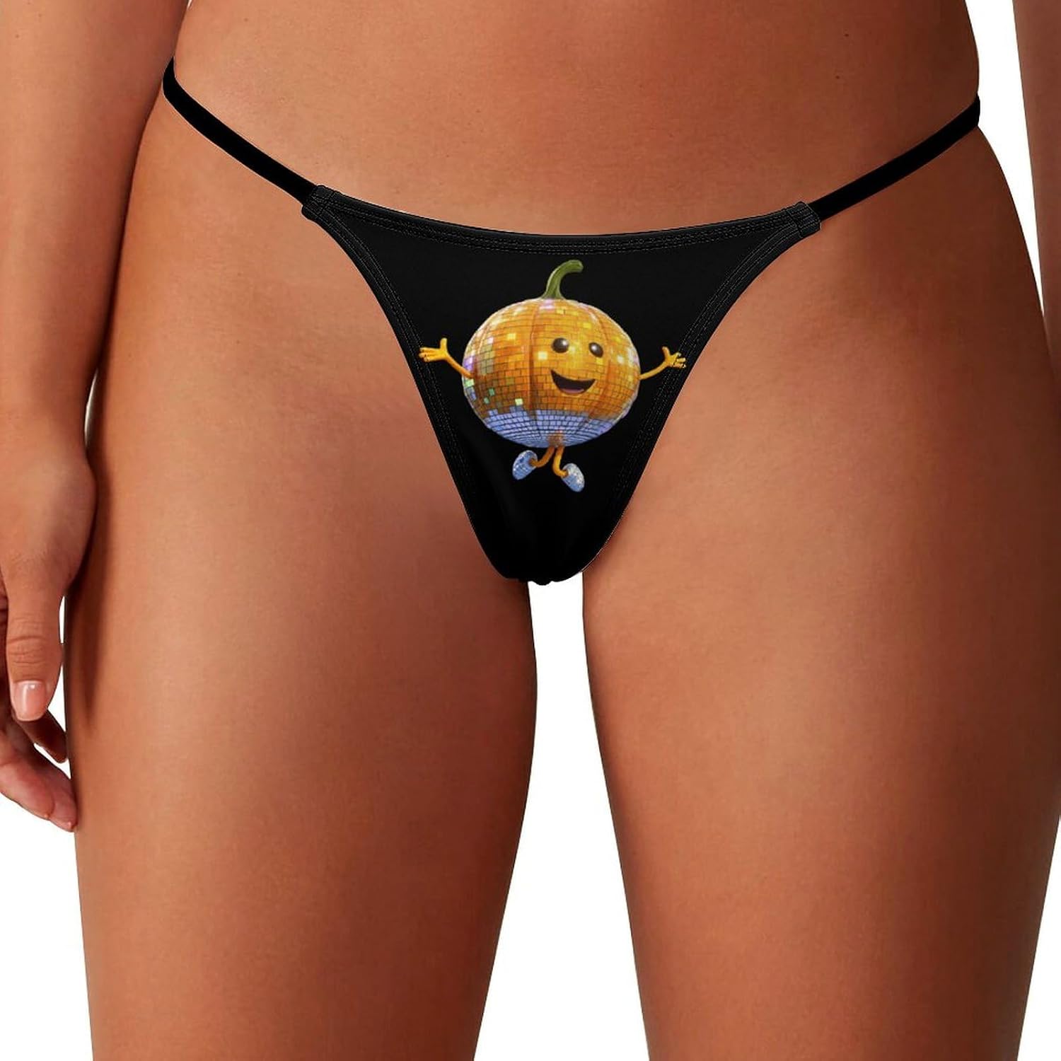 Pumpkin Disco Ball Thongs for Women Underwear G-String Panties | Breathable,Low Rise Panties,T-back,Sexy,Briefs,No Show Thongs