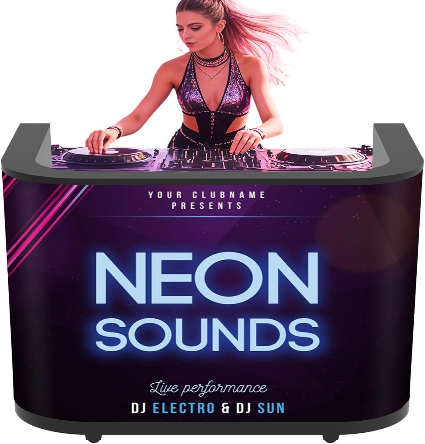 Curved LED DJ Booth, P2.5 GOB LED DJ Table with App Control, Portable LED Screen Display DJ Booth Facade Wheels, Fast Content Management for Rentals, Nightclubs, Events, Parties