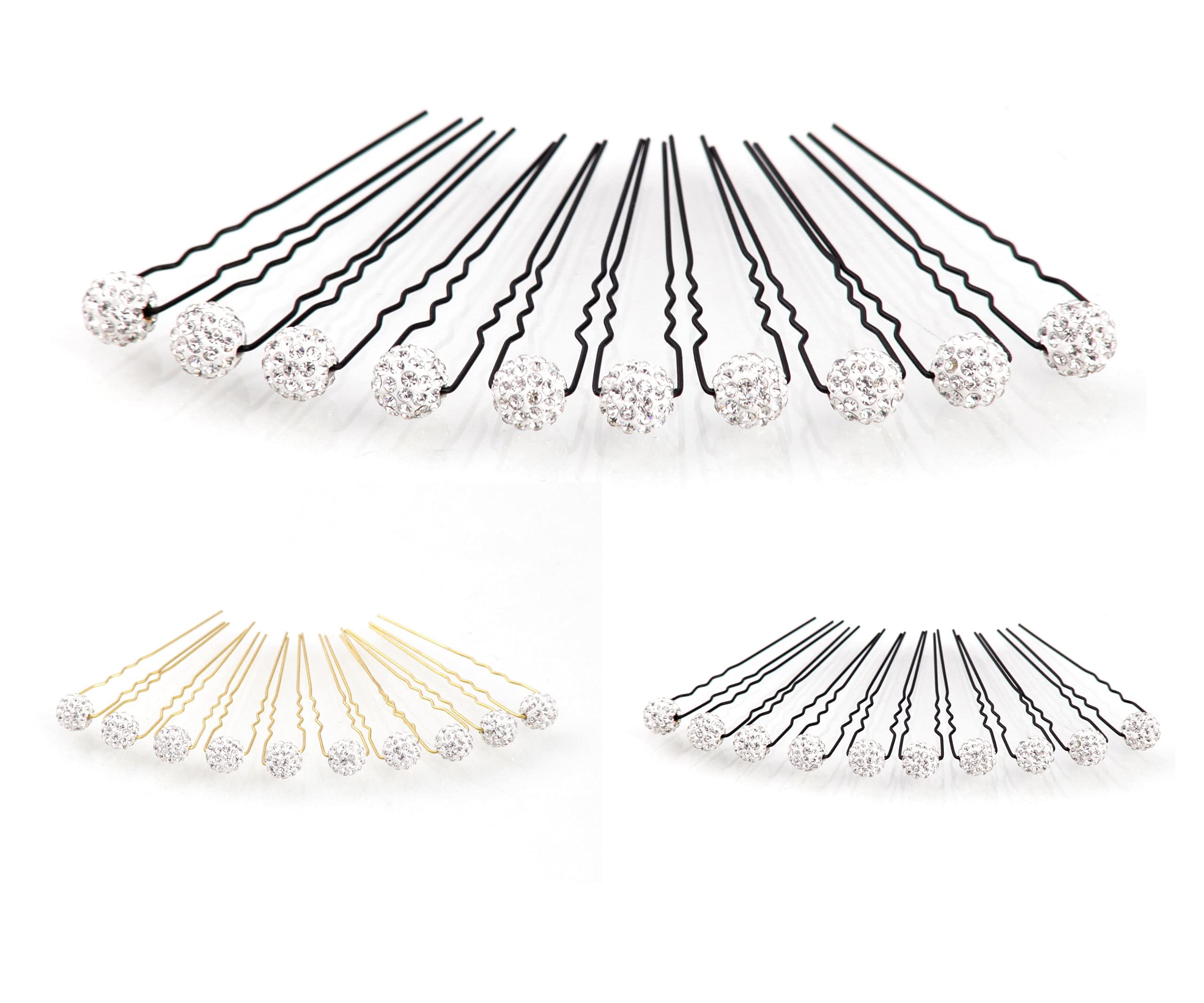 10 x horquilla de diamantes de imitación - Joyas para el cabello - Set negro - Cristallo