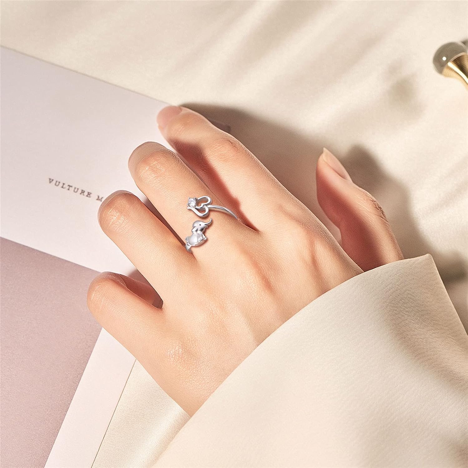 YinShan Animal Rings for Women Girls 925 Sterling Silver Elephant Ring Bunny & Carrot Adjustable Size Wrap Open Ring With Love Message Birthday Gifts - Image 4