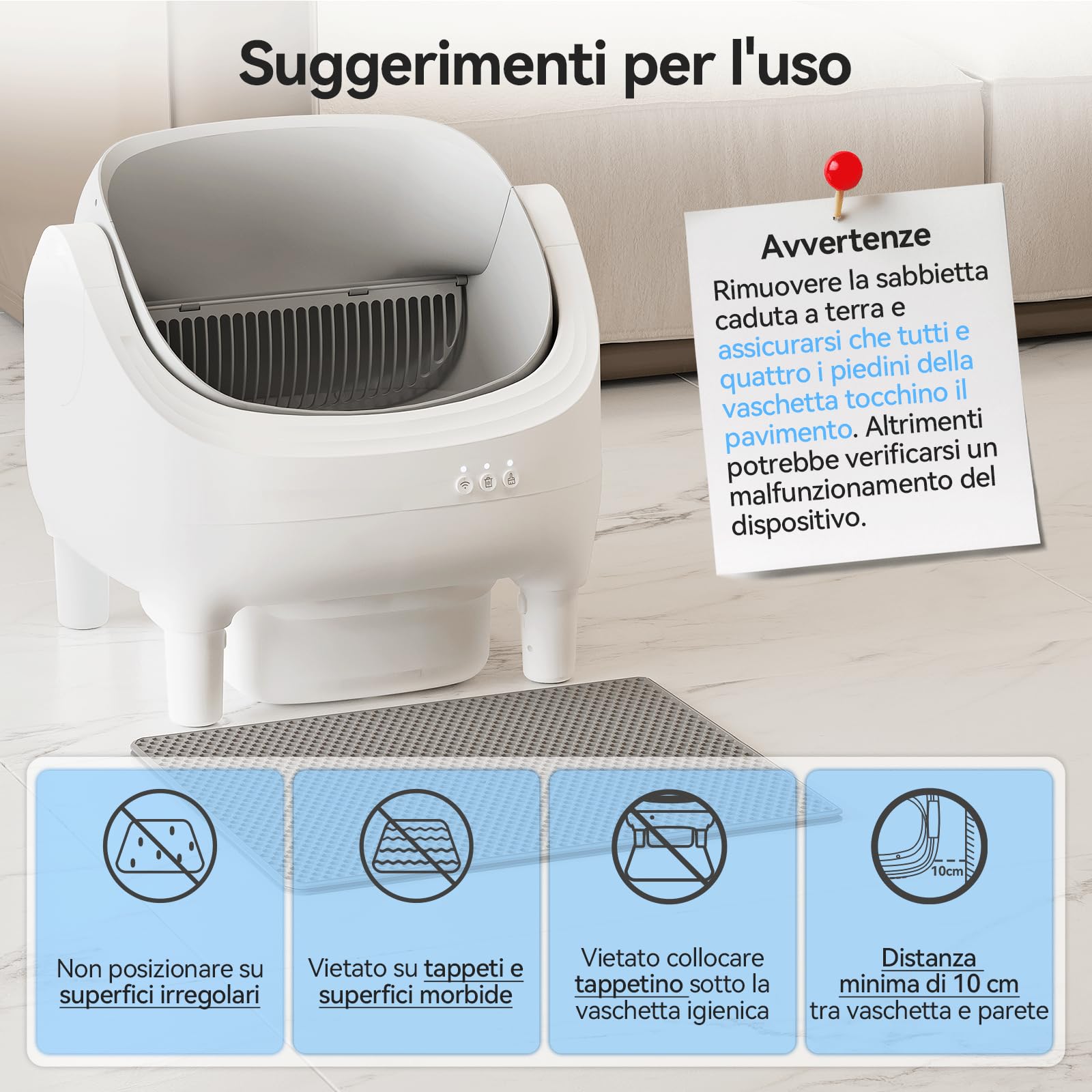 Lettiera Gatto Autopulente aperta, controllabile via APP. Formato XXL, dotata di serbatoio rifiuti da 12L per un ciclo di autopulizia di 15 giorni, Lettiera Autopulente per Gatti per più gatti.