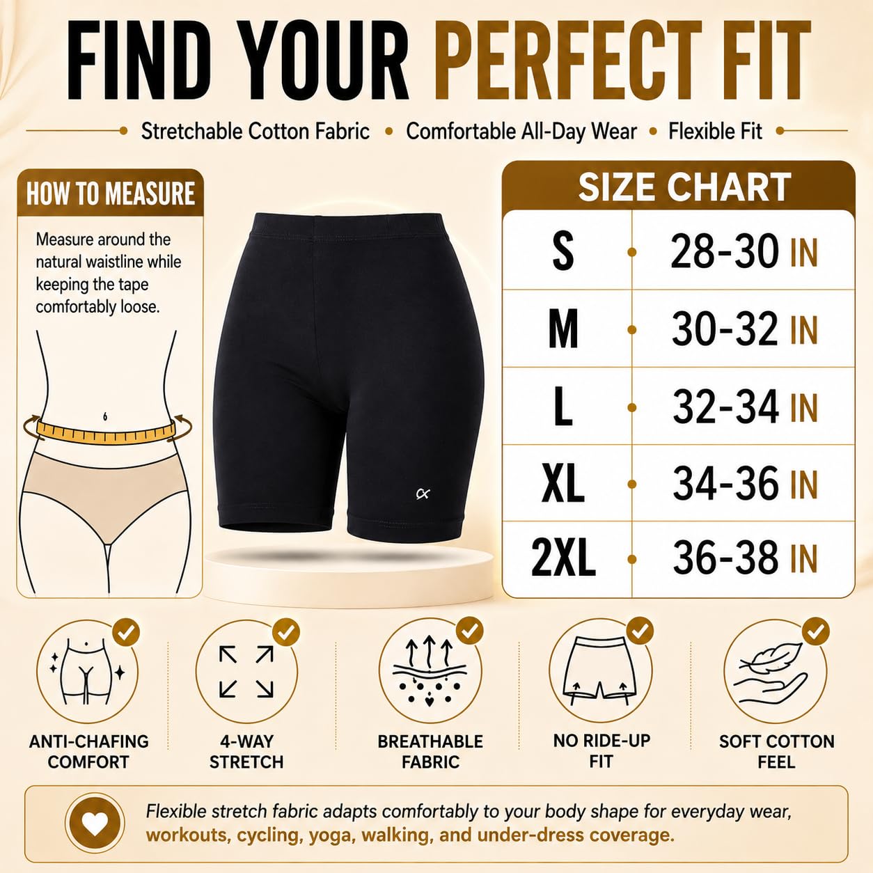 XJARVIS Pantaloncini da ciclismo da donna in cotone elasticizzato a vita media traspirante palestra allenamento yoga corsa allenamento anti attrito