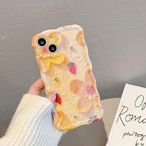 Miniatura 2 de ZCDAYE Funda para iPhone 13 (6.1 pulgadas), pintura al óleo retro con estampado de flores florecientes, colorido borde brillante, marco ondulado