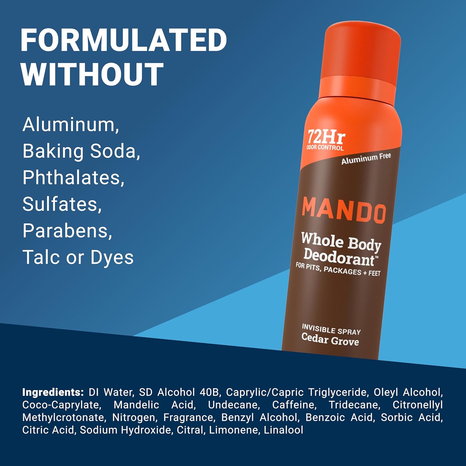 Mando Whole Body Deodorant Spray For Men - Invisible Spray Deodorant - 72 Hr Odor Control - Low Irritation Formula - Aluminum Free & Benzene Free - 3.6 ounces - Pack of 2 - Cedar Grove - Image 4