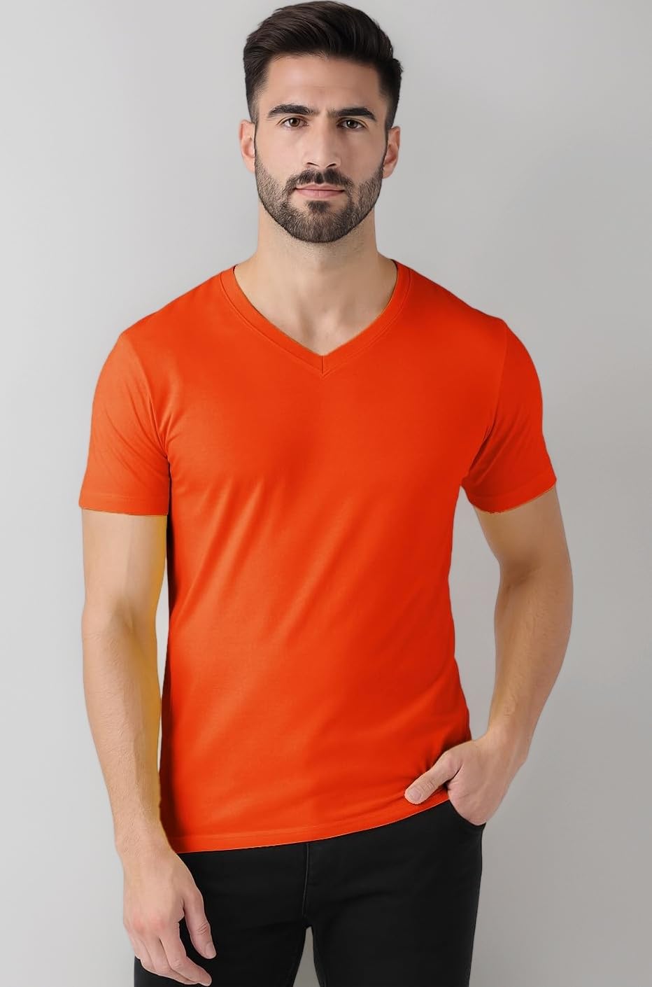 Men's V-Neck Short Sleeves Cotton T-Shirt - Casual T-Shirt, Regular Fit