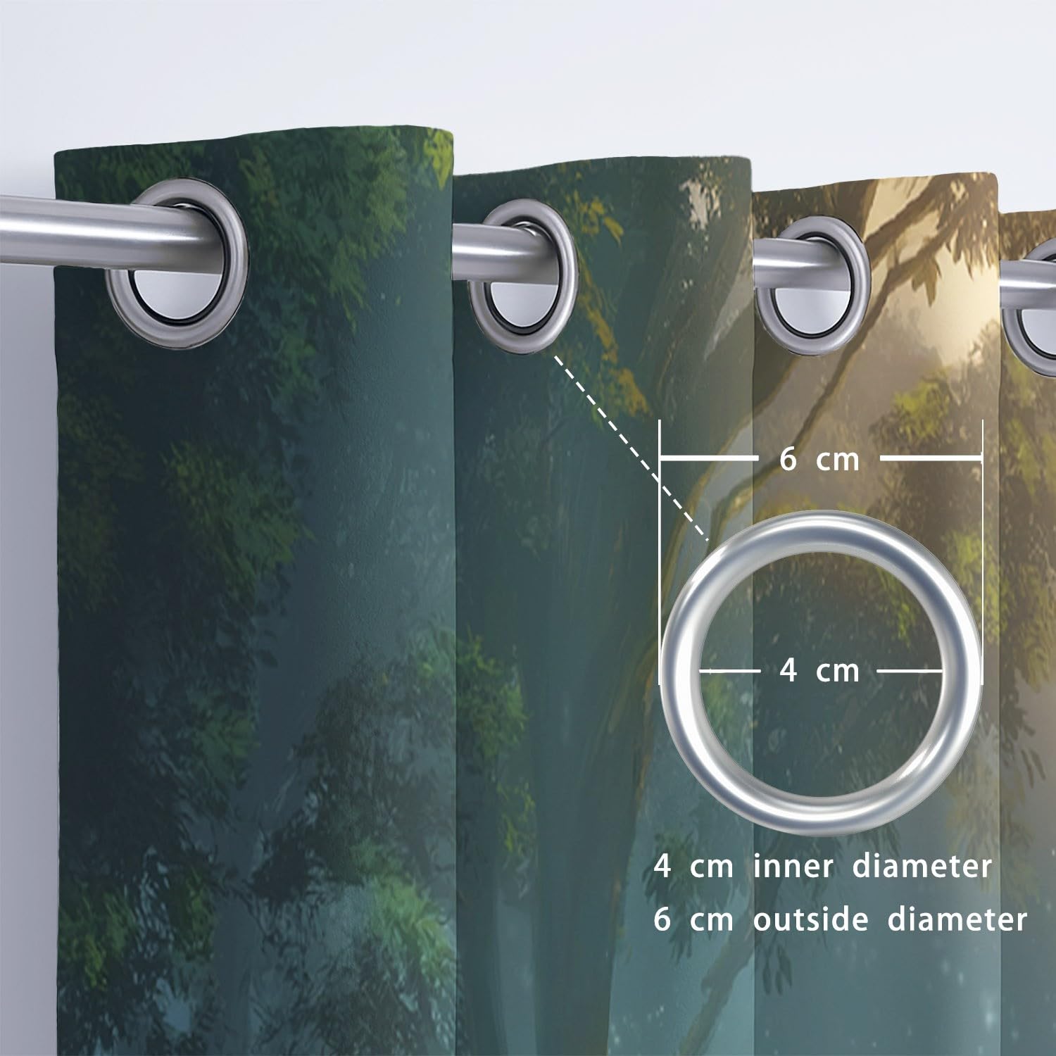 Fantasy Magic Portal Zasłony do kina domowego - można prać w pralce, zasłony z oczkami z nadrukiem cyfrowym, ciemnozielone, szer. 66 x dł. 72 (2 panele) 167 x 182 cm