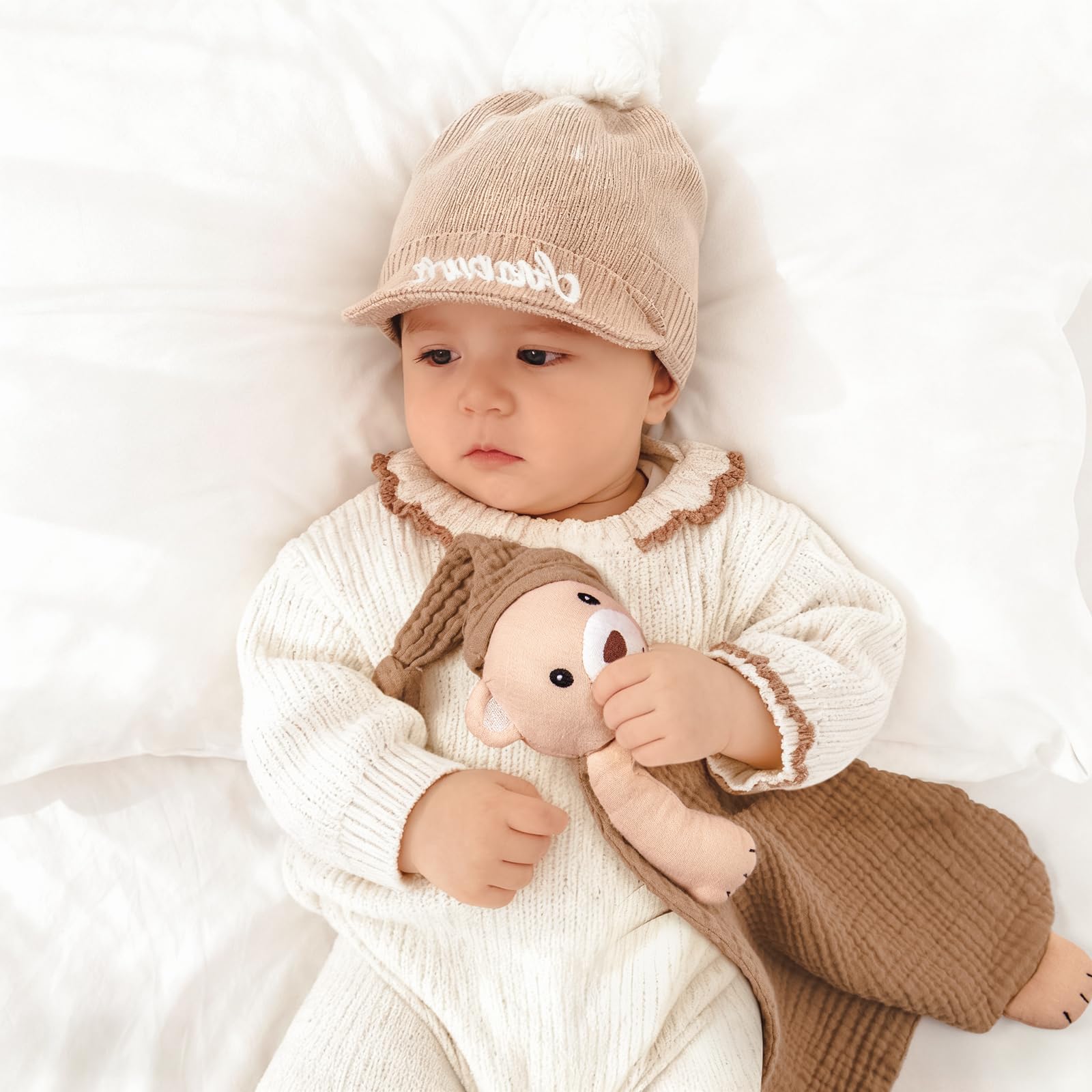 lulumoon Security Blanket: Muslin Lovey for Babies Travel & Daycare - Skin-Friendly Snuggle Companion for Self-Soothe (Bear-Brown) - 2