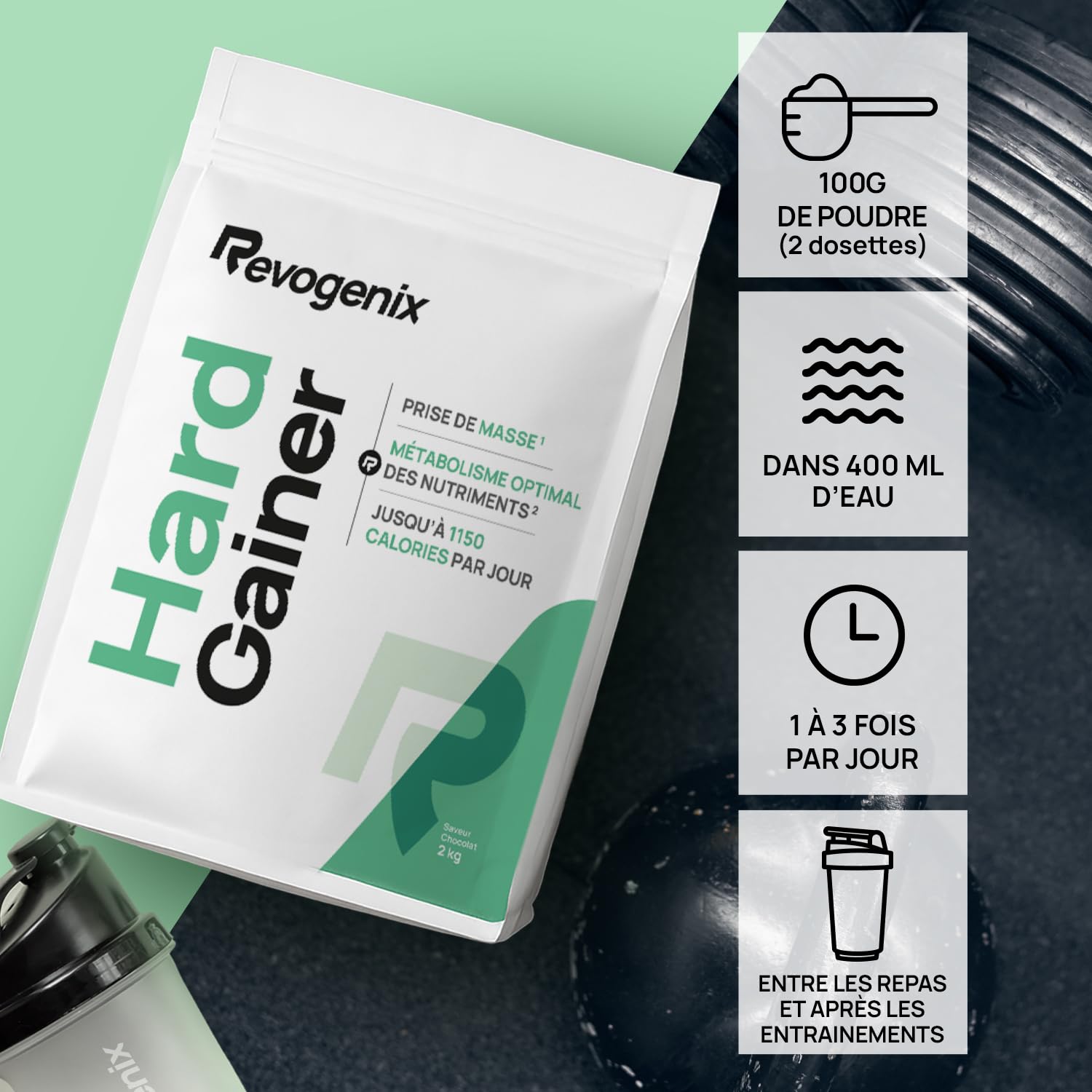 Hard Gainer | Caséine Micellaire & Maltodextrine | Prise de Masse Musculaire | Hypercalorique Glucides & Protéines | Chrome & Vitamine B | Mass Gainer Musculation | 2kg Saveur Chocolat | Revogenix
