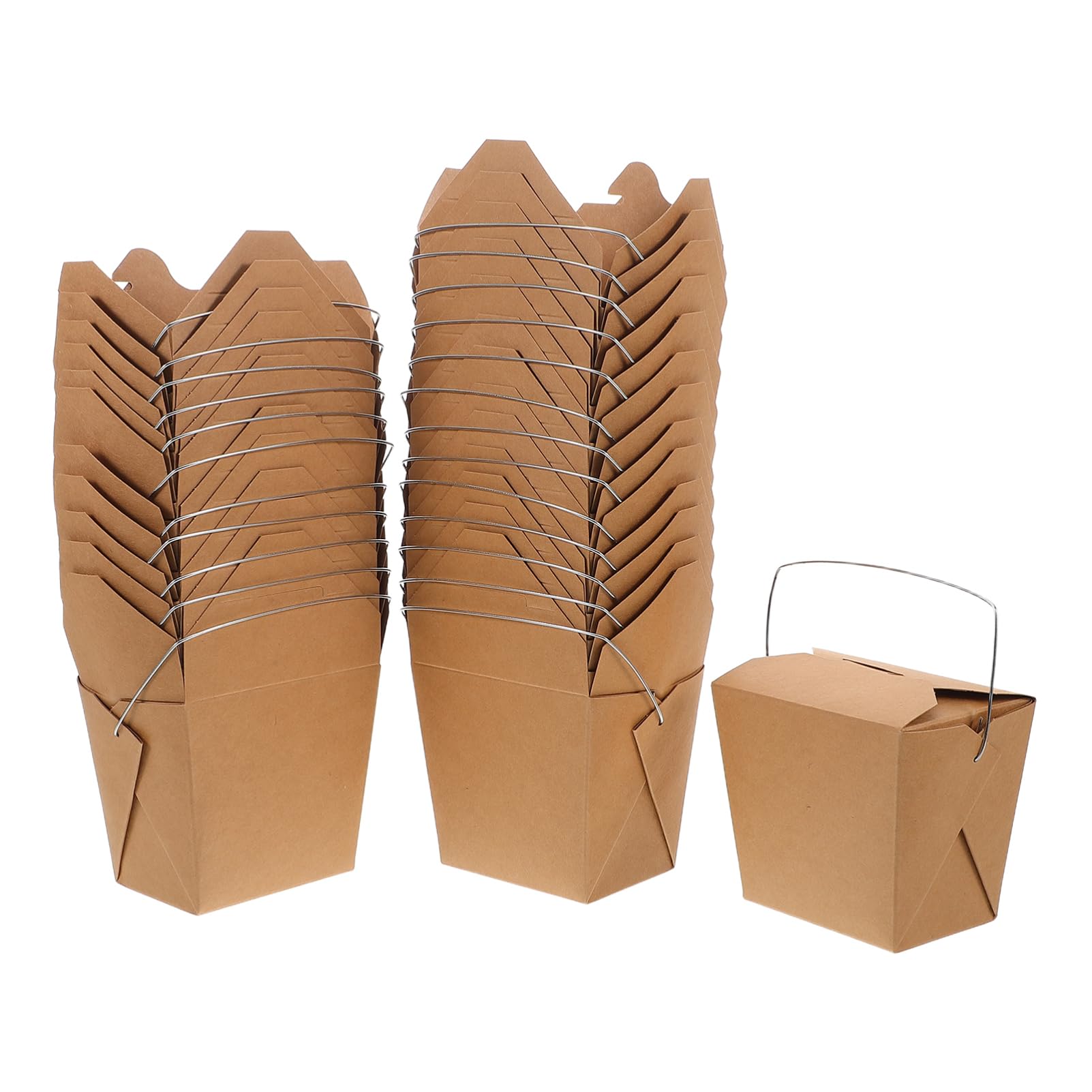 OUNONA 50 Pcs Récipients Alimentaires Chinois en Papier avec Poignée en Fil, Conteneurs Versatiles pour Repas à Emporter, Faciles à Transporter pour Étudiants et Professionnels en Voyage