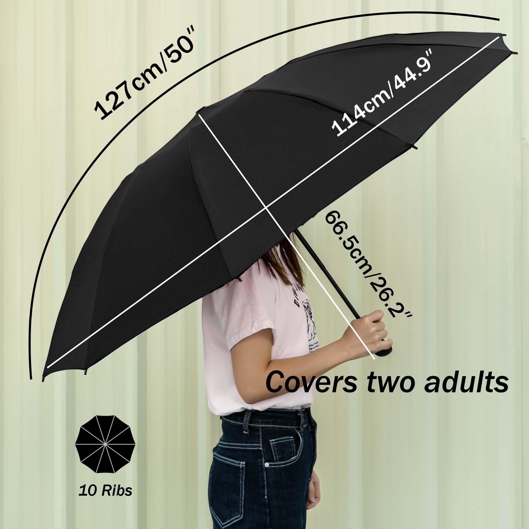 Conlun Ombrello pieghevole antivento pioggia compatto anti-tempesta - automatico nero per uomo, rivestimento in Tessuto 210T, ombrello inverso da 114 cm, grande 10 ossa Regali di Natale