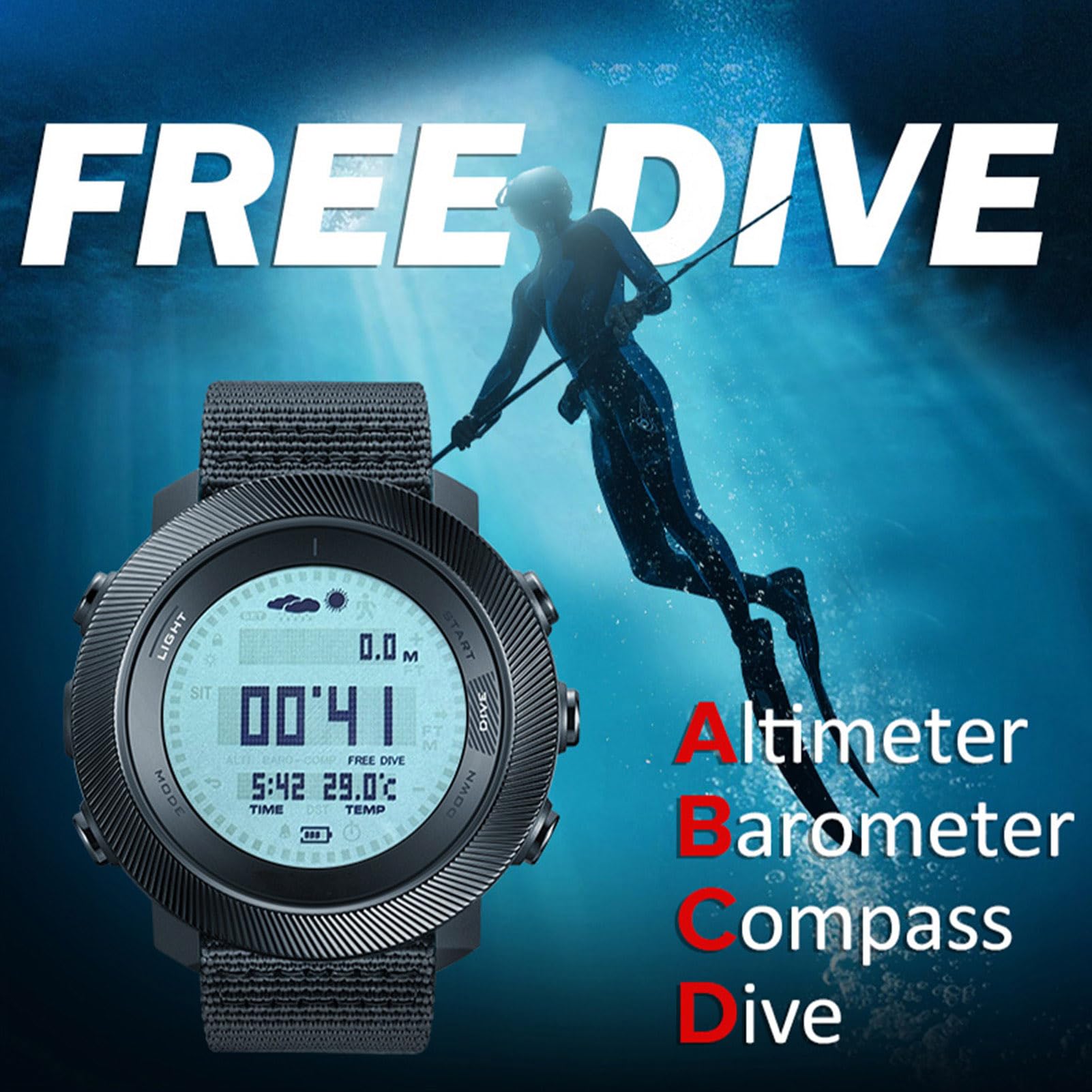 Reloj de Buceo Submarino de 100 M, Reloj de Pulsera con Pantalla LCD con Temporizador, Contador de Pasos, Barómetro, Termómetro, Brújula, Altímetro para Hombres y Mujeres