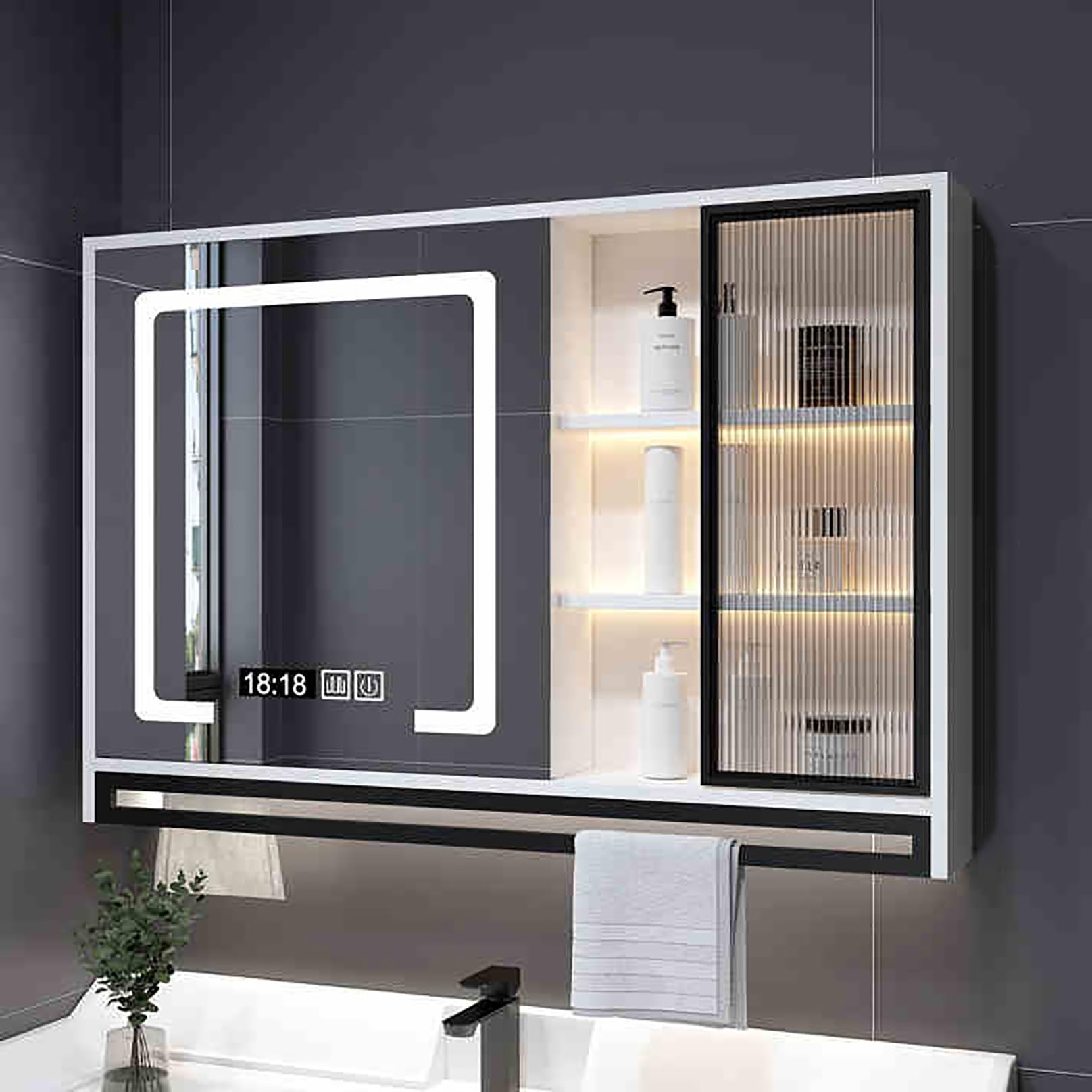 GLJTUO Bathroom Medicine Cabinet with Mirror Wall Mounted Storage nizer for Toiletries Black 60cm Vanity Mirror with Container Above Sink,Bianco-100CM