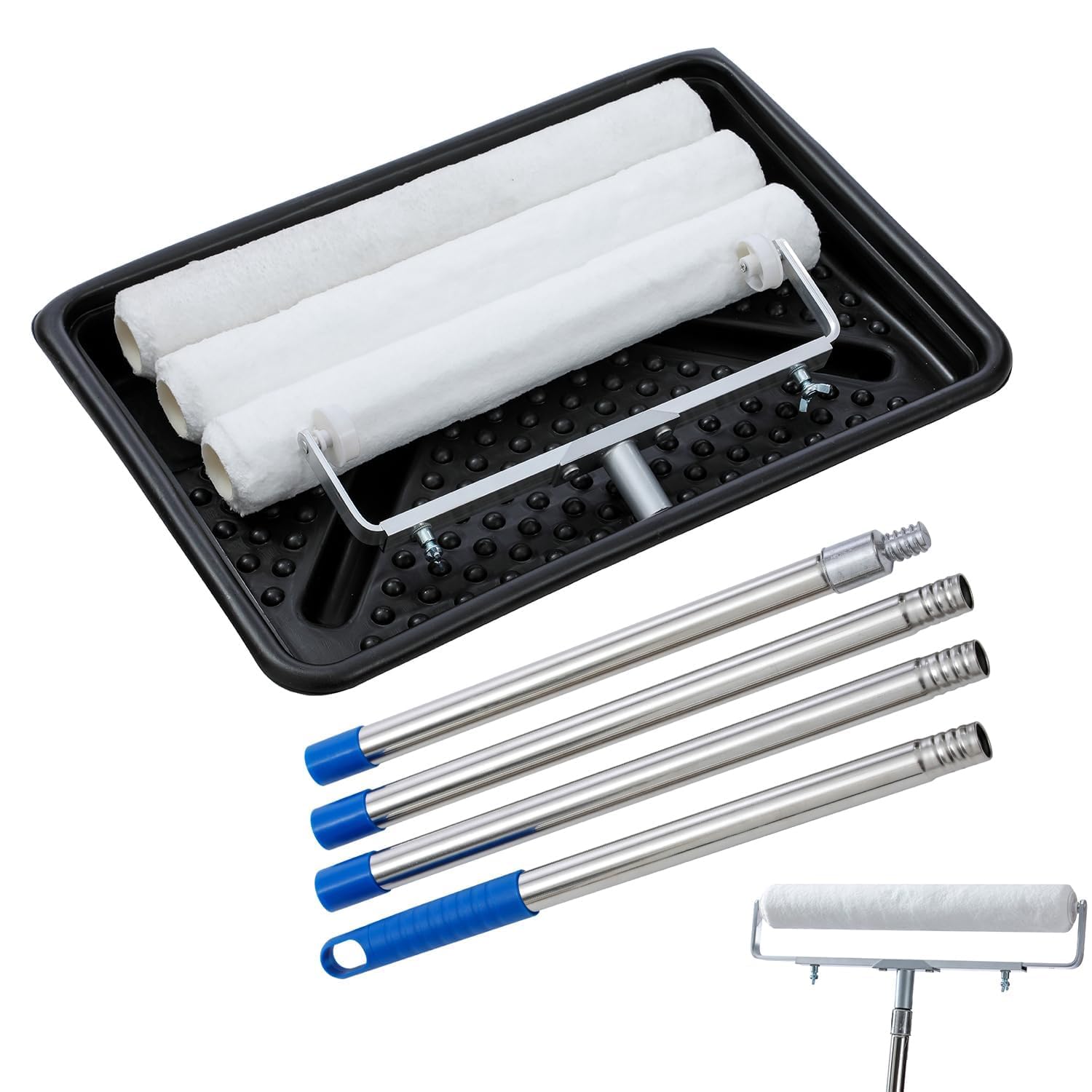 TOPWAY 18" Large Paint Roller Set - Aluminum Adjustable Roller Frame + 3 Paint Rollers + 1.6M Removable Extended Handle + Large Paint Tray - Complete Painting Kit for Walls and Ceilings