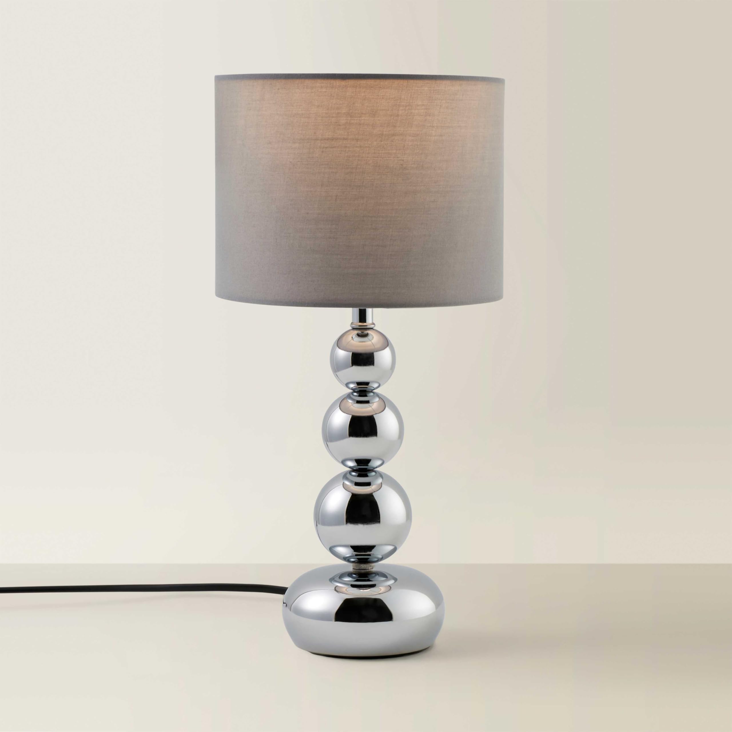 MiniSun | Modern Polished Chrome Stacked Ball Table Lamp with a Grey Faux Silk Shade | Table Lamps, Home Décor & Improvement Essential