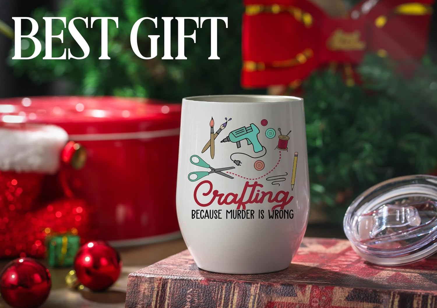 Onebttl Gifts for Crafters, Crafting Gifts for Women - Tumbler for Crafters, Female, Her - Because Murder is Wrong - 12oz/350ml Stainless Steel Insulated Tumbler - White