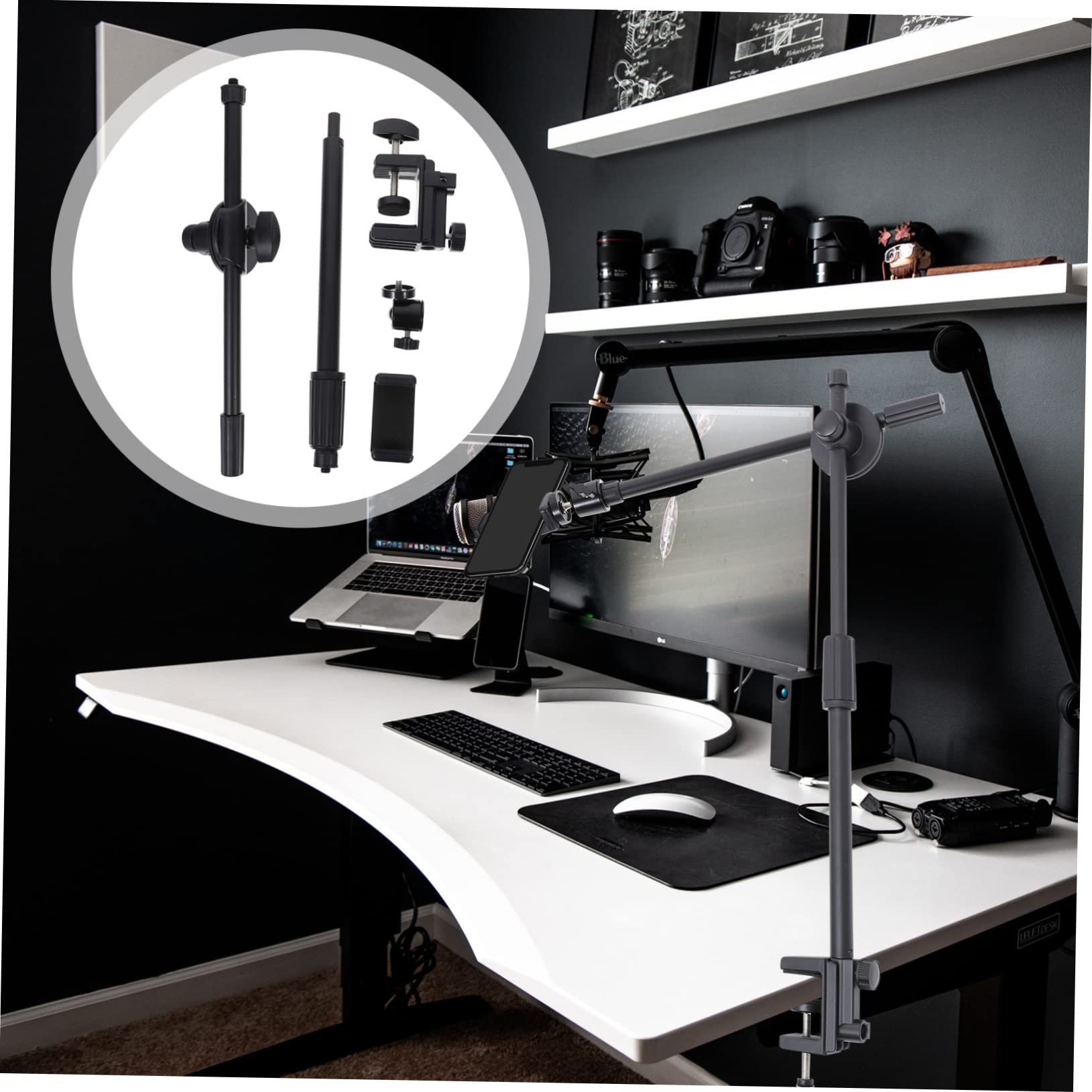 Soporte para Teléfono Celular y Brazo de Suspensión Ajustable 360 Grados Clip Antideslizante de Silicona para Grabación de Vídeo en Escritorio