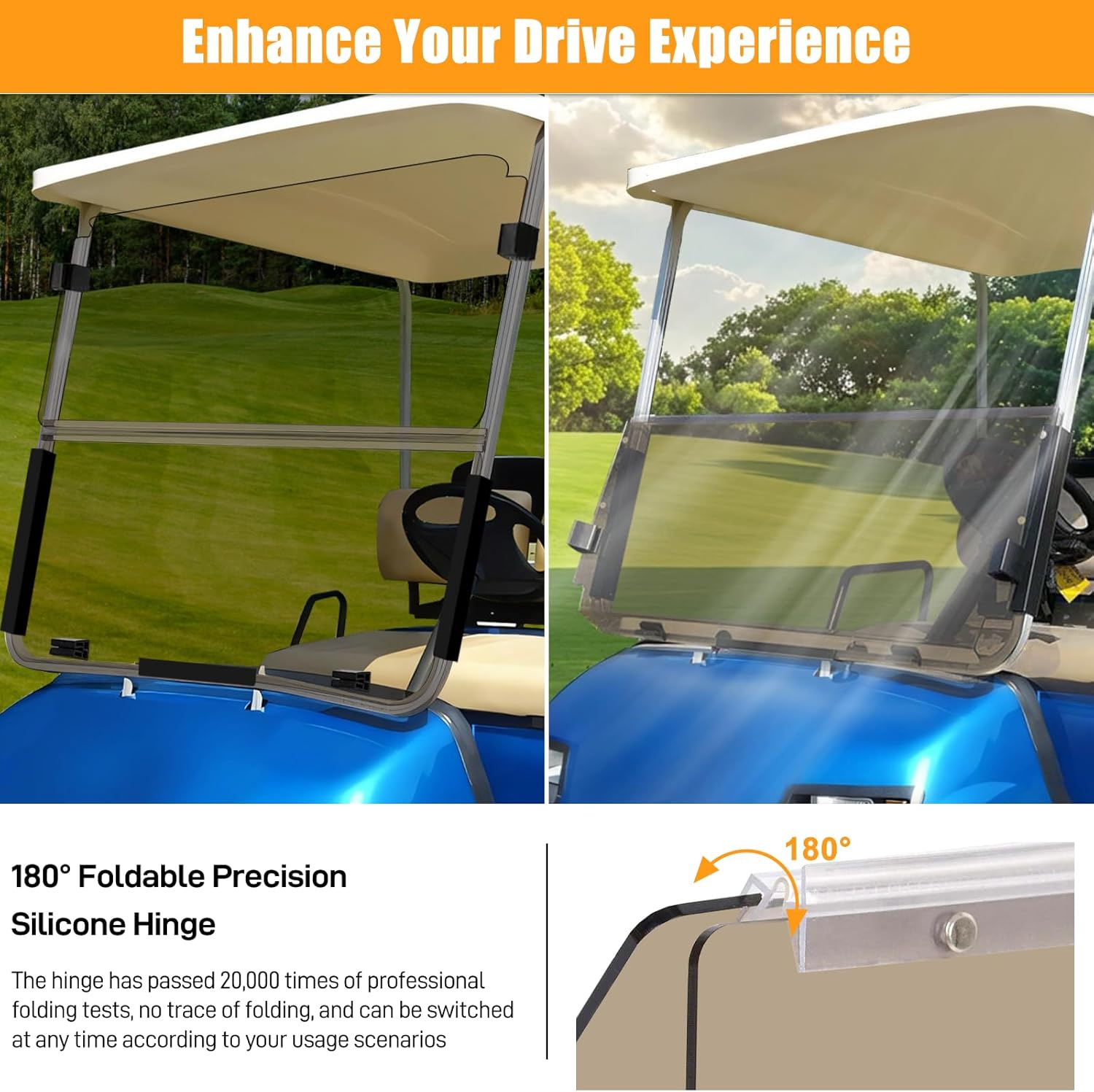 Golf Cart Windshield for Yamaha G14 G16 G19,Customize 5MM Thicken Windshield Replacement Fits 1995-2003 Yamaha G14 G16 G19 Gas and Electric Models - Impact Resistant | UV-Protect Foldable Windshield