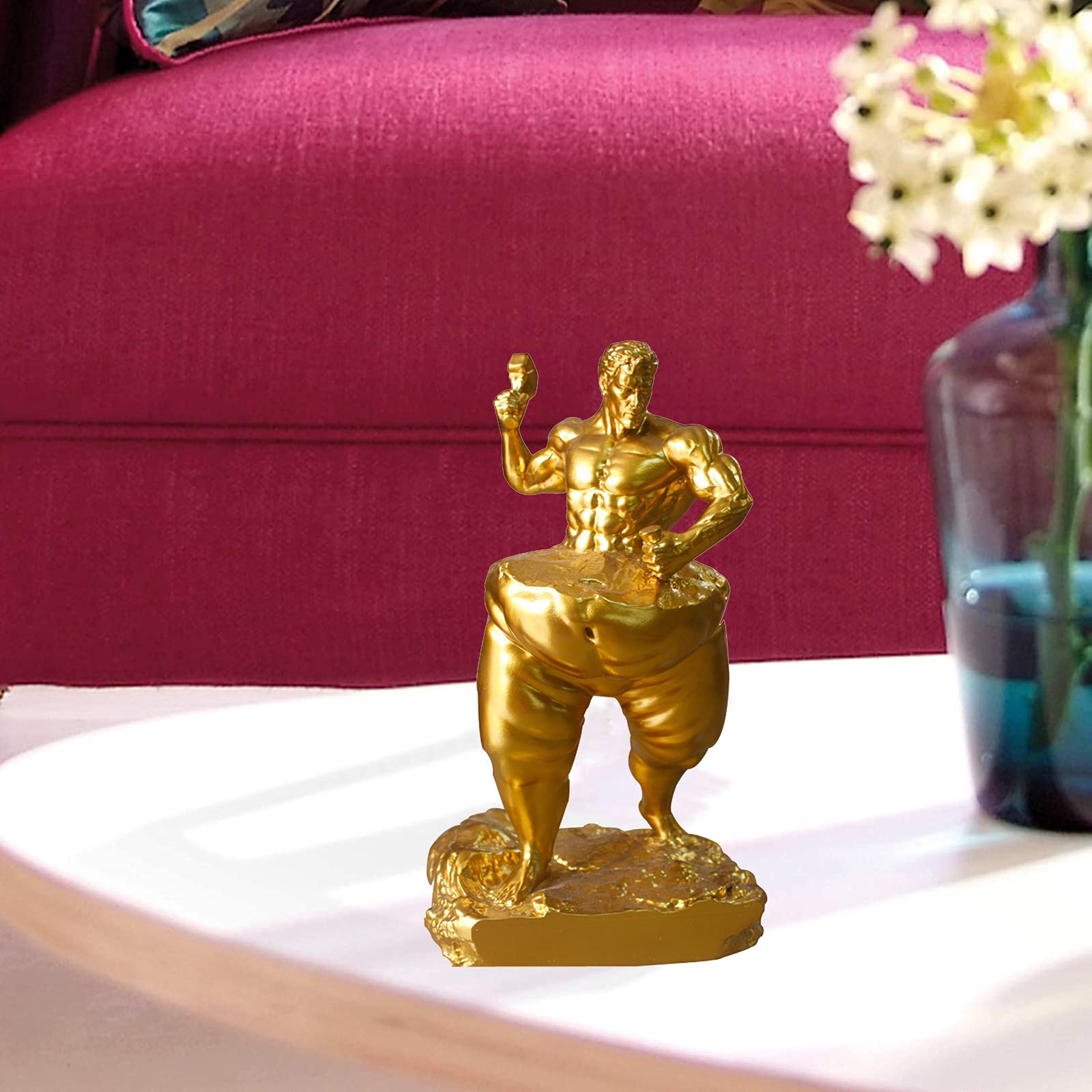 LGYKUMEG Abnehmende Männlicher Gott Skulptur Deko,Abstrakte Modern Design Harz Figur,Höhe 15cm,Fat Mann Statue Dekorationen für Schlafzimmer Restaurant,Tisch, Arbeitsplatte,Yoga Gymnasium,Weiß