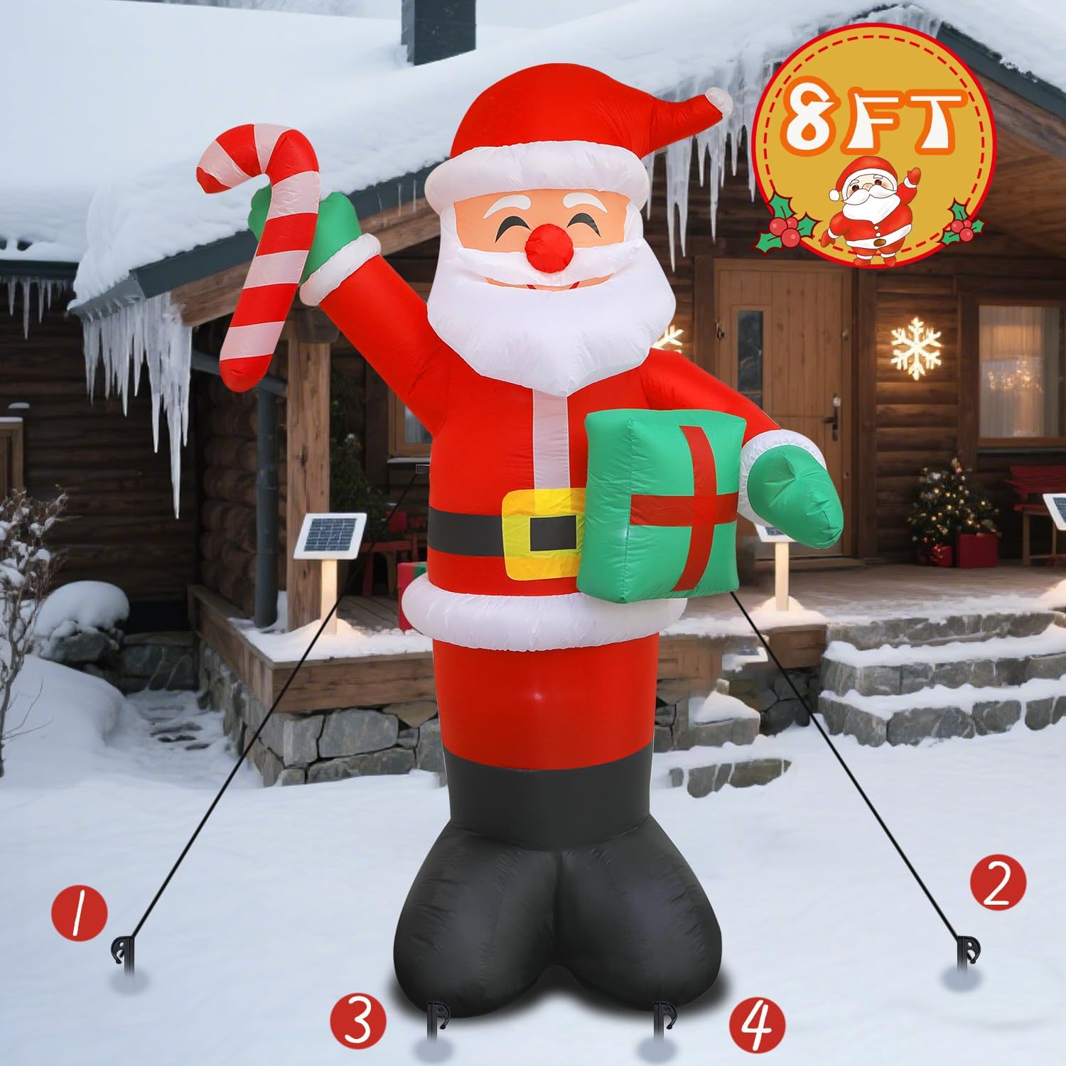 8 FT Christmas Inflatable Santa Claus with Candy and Gift Box Outdoor Decor, Christmas Blow Up Waterproof Xmas Decorations for Outdoor Indoor, Built-in LED Light for Yard Gardern Lawn - Image 3