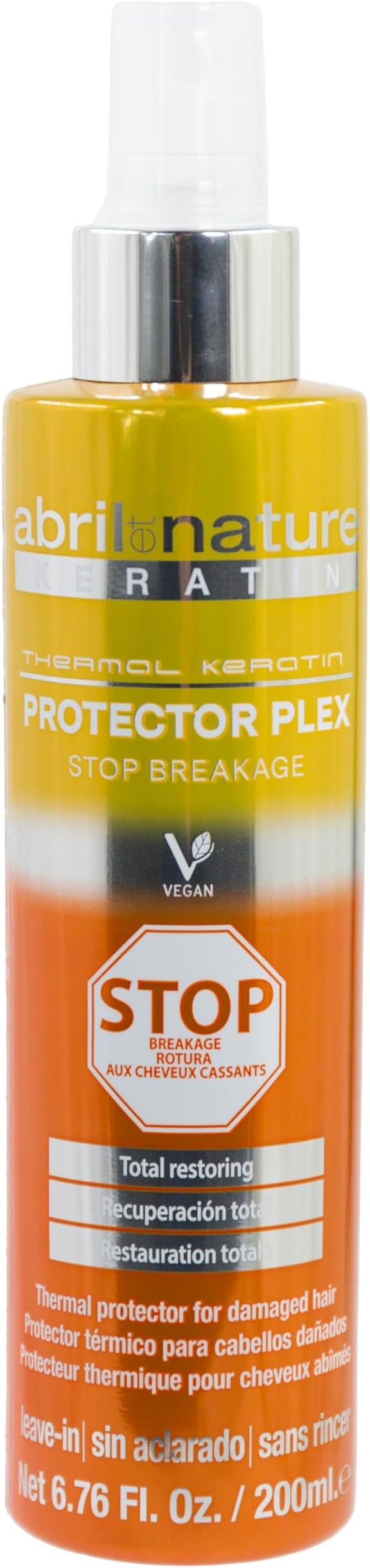 abril et nature - Plex Thermal Protector, STOP Breakage - Ideal for Dry and/or Damaged Hair - Protects Hair from Straighteners and Hair Dryers - With Keratin - 200 ml