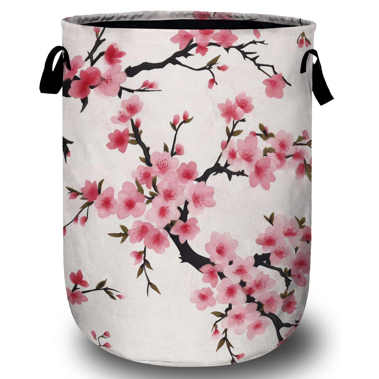Japanese Cherry Blossom Tree Laundry Basket, Laundry Hamper Collapsible Oxford Cloth with Handle Clothes Storage Bin for Bathroom Laundry Room Bedroom 15.7 X 20 Inch