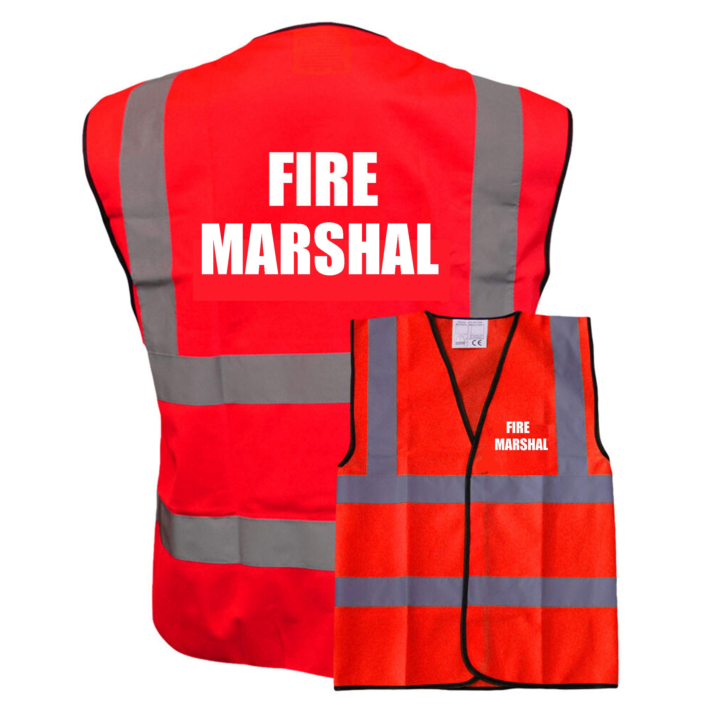 Fire Marshal With White Print Red Hi Vis Viz Reflective Safety Vest,Tabard, Waistcoat - Reflective High Visibility, supplied by Simply Hi Vis Clothing UK