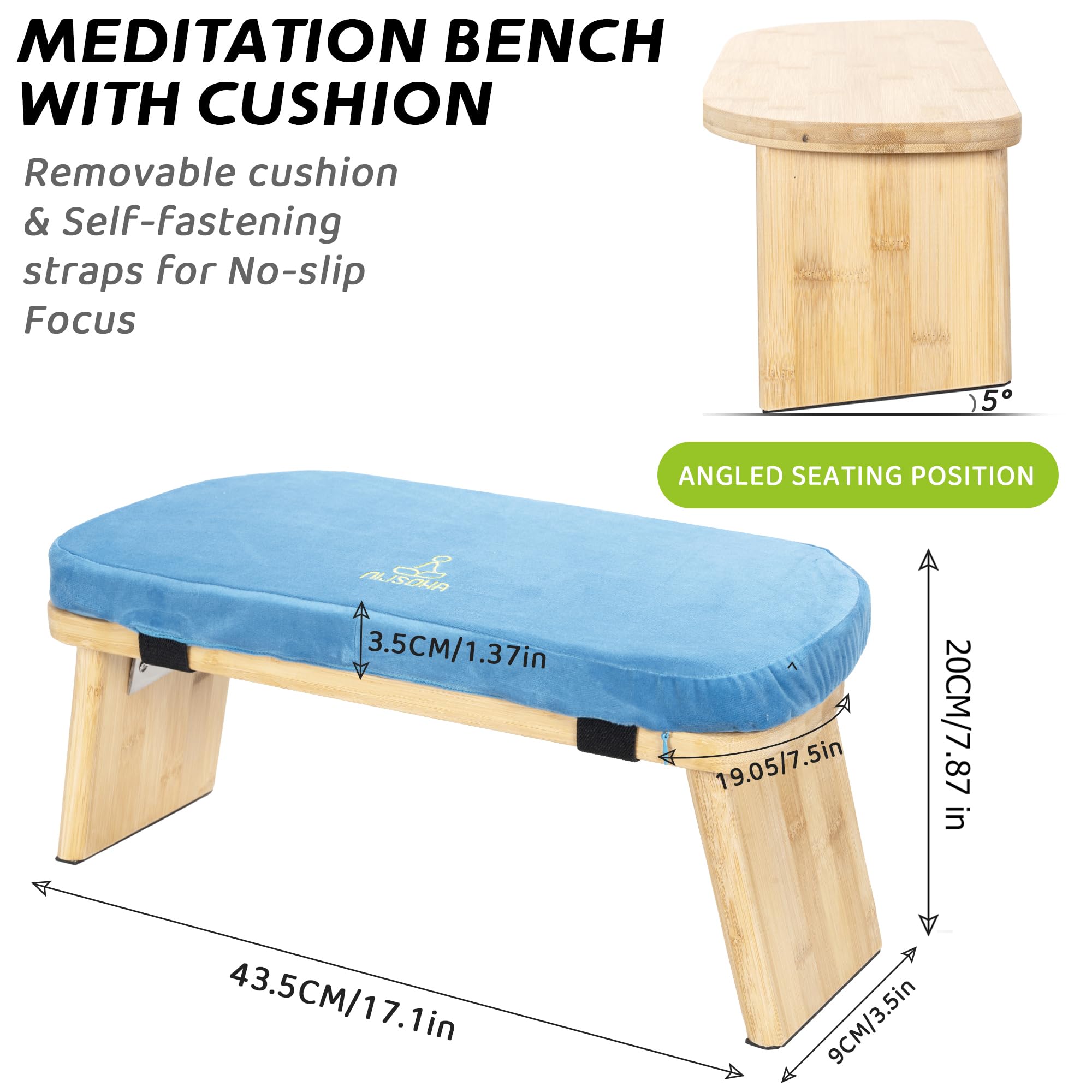 Meditationsbank Klappbar, Ergonomischer Bambus Yoga Hocker, Meditationshocker mit Kissen, Tragbarer Meditationsstuhl mit Tragetasche zum Knien, Gebet, Fortgeschrittene Praxis