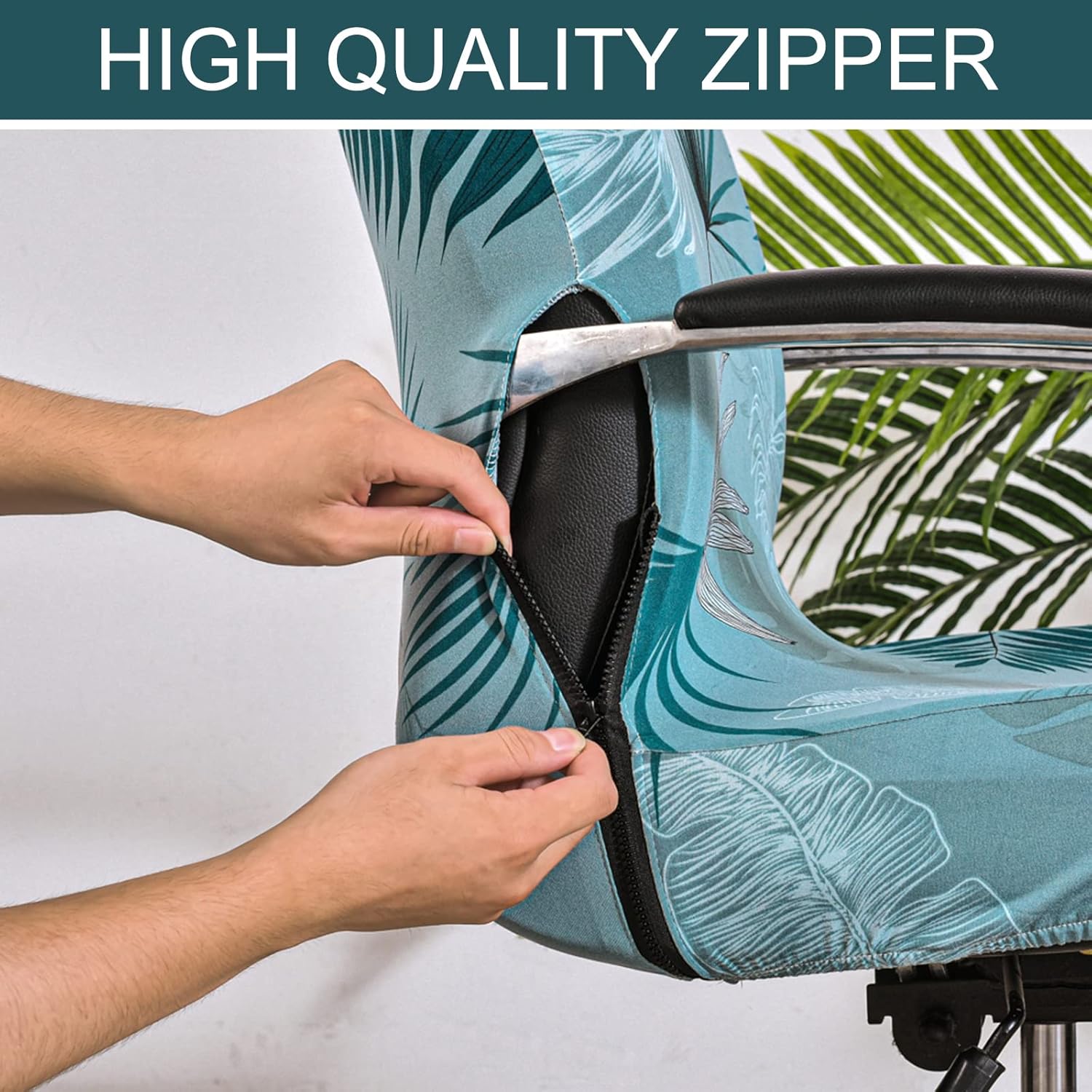 Stretch Office Chair Covers Large, 1 Piece Computer Office Chair Covers Printed Rotating Chair Slipcovers Soft Spandex with Zipper Desk Chair Covers for Office Chair -B-Large