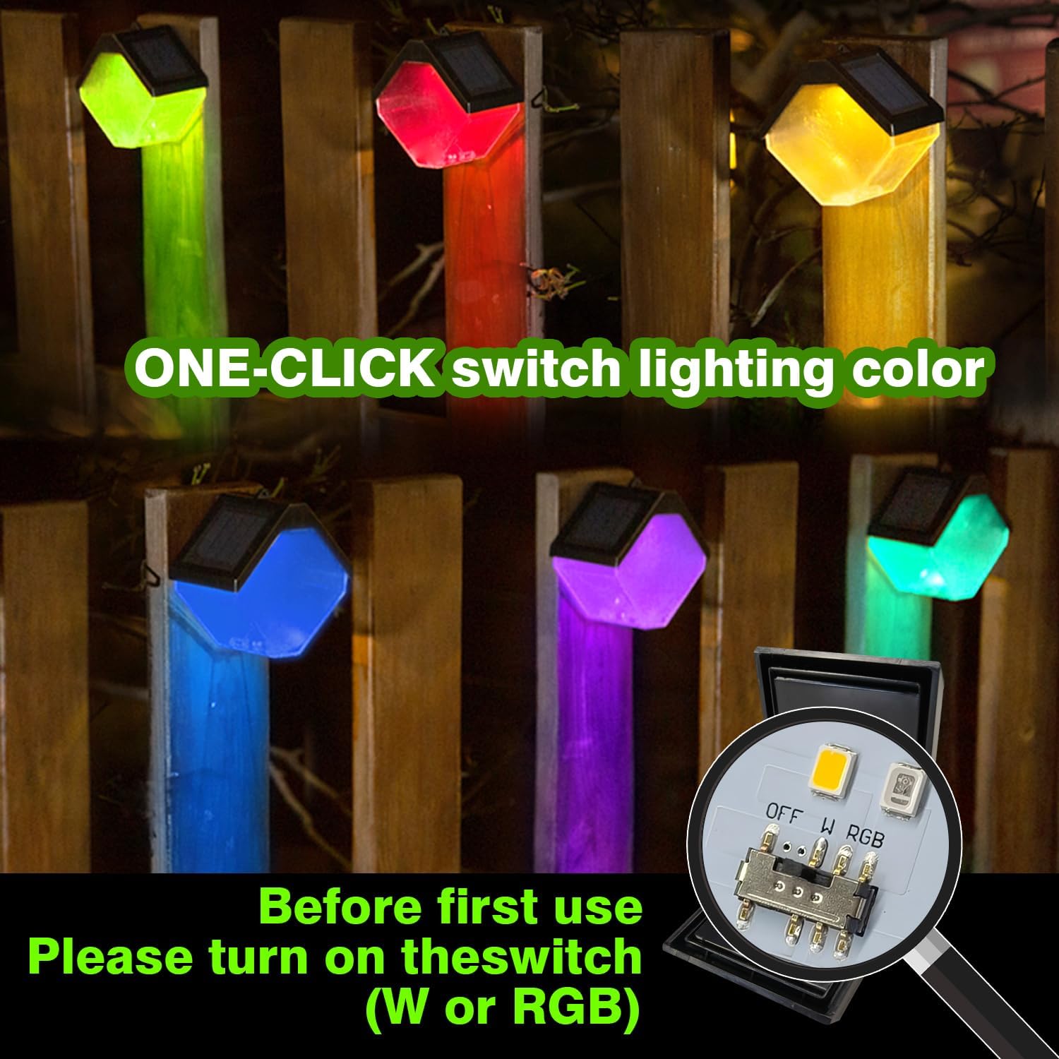 Hanging Solar Fence Lights Outdoor, Solar Deck Railing Lights Outdoor Waterproof, Color Changing & Warm White Light for Yard Deck Wall Tree (4pc)