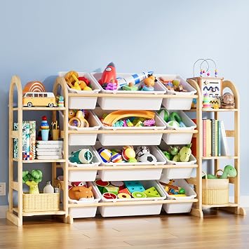 Kids Toy Storage Organizer - Toy Organizers and Storage with 6 Shelves and 12 Bins,Kids Toy Organizer for Playroom, Bedroom, Nursery, 53 Inches Wide White