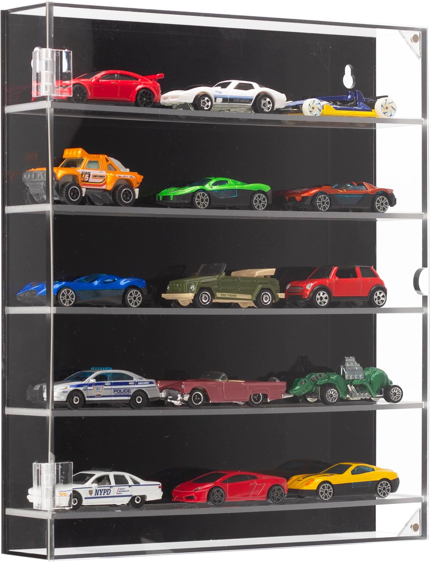 Kislane 5-Tier Acrylic Toy Car Storage, Cars & Matchbox Display Case, Transparent Case Showcase With Magnetic Switch Door (5-Tiers)