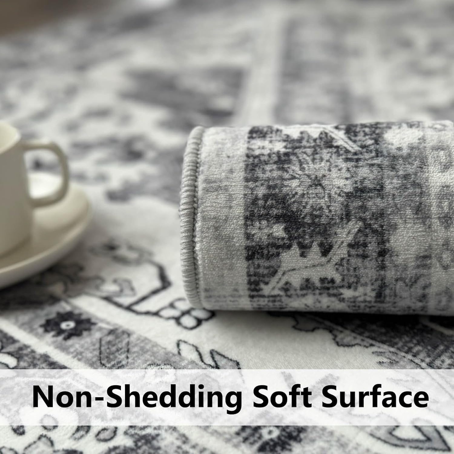 NANPIPER Washable Area Rug, 6x9 Rug with Non-Slip Backing for Living Room, Non-Shedding Distressed Rug, Vintage Medallion Accent Large Rug for Bedroom,Dinning Room(6'x9', Light Grey)