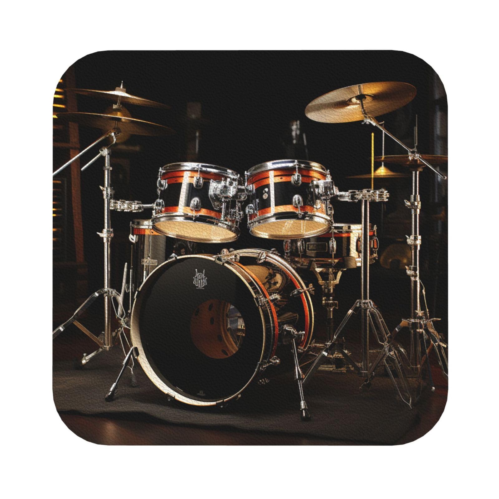 Fodpand Square Drum Set Drink Coasters Set Of 4, Heat Resistant Leather Coasters Fuuny Bar Beer Beverage Coaster For Drinks, Absorbent Cup Mat For Tabletop Protection, Housewarming Gift