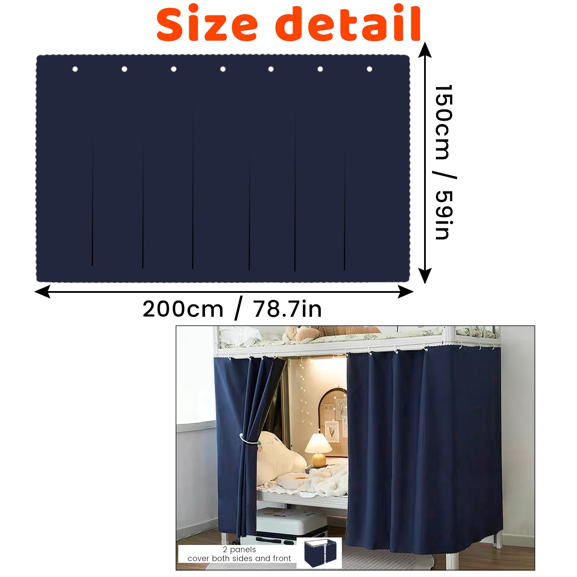 Aisi Bunk Bed Curtains Dorm Room Privacy Canopy Blackout Bunk Bed Drapes for Bottom Bunk Bed, Blue-2panels, 150 x 200 cm - Image 3