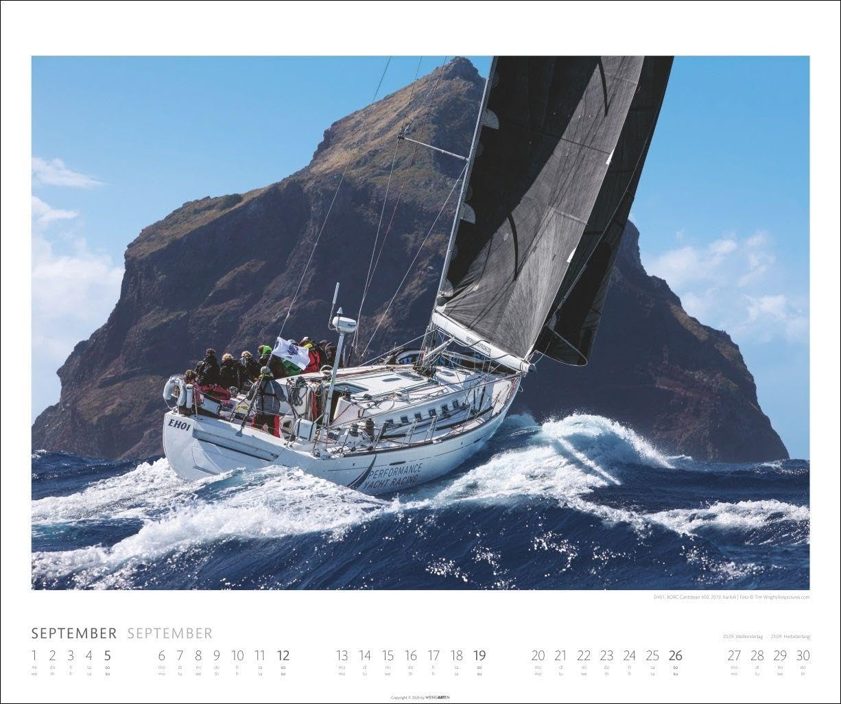 Sailing Kalender 2027: Fotokalender mit beeindruckenden Segelaufnahmen. Jahres-Wandkalender 2027 XL im Querformat. Segel-Fotokalender 55 x 46 cm