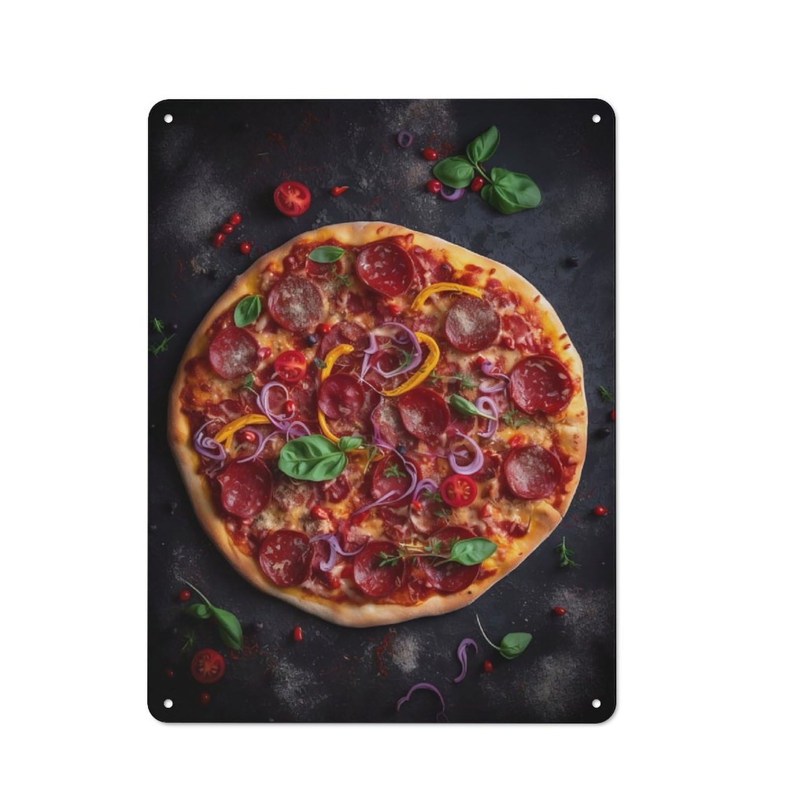Junmoney Tasty Salami Pizza Printed Metal Sign 40X30cm For Pub Or Café, With Clear Industrial Wall Decor Character