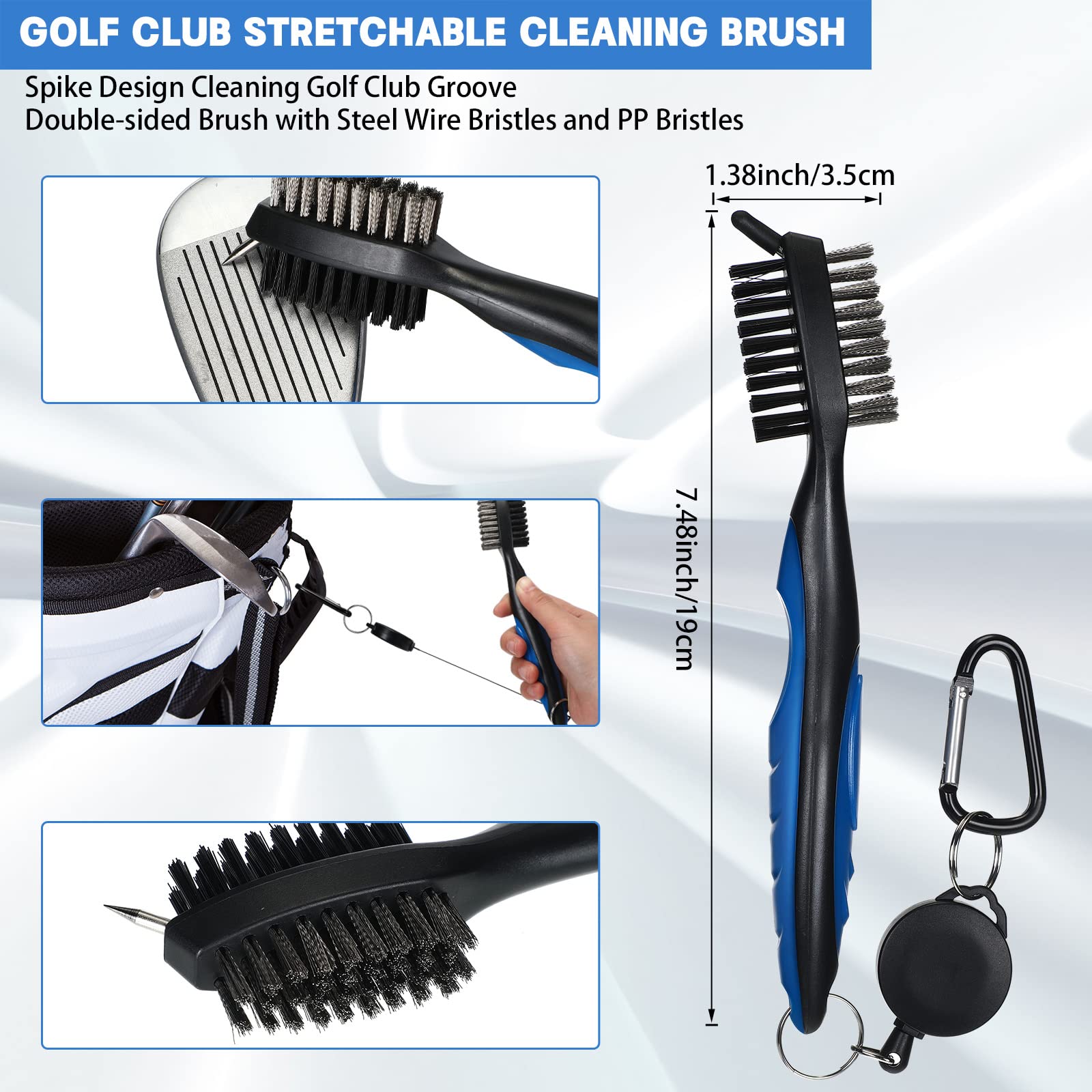 Golfschlägerbürste 3-in-1 – Einziehbar, 4 Farben, Inklusive Reinigungswerkzeugtasche