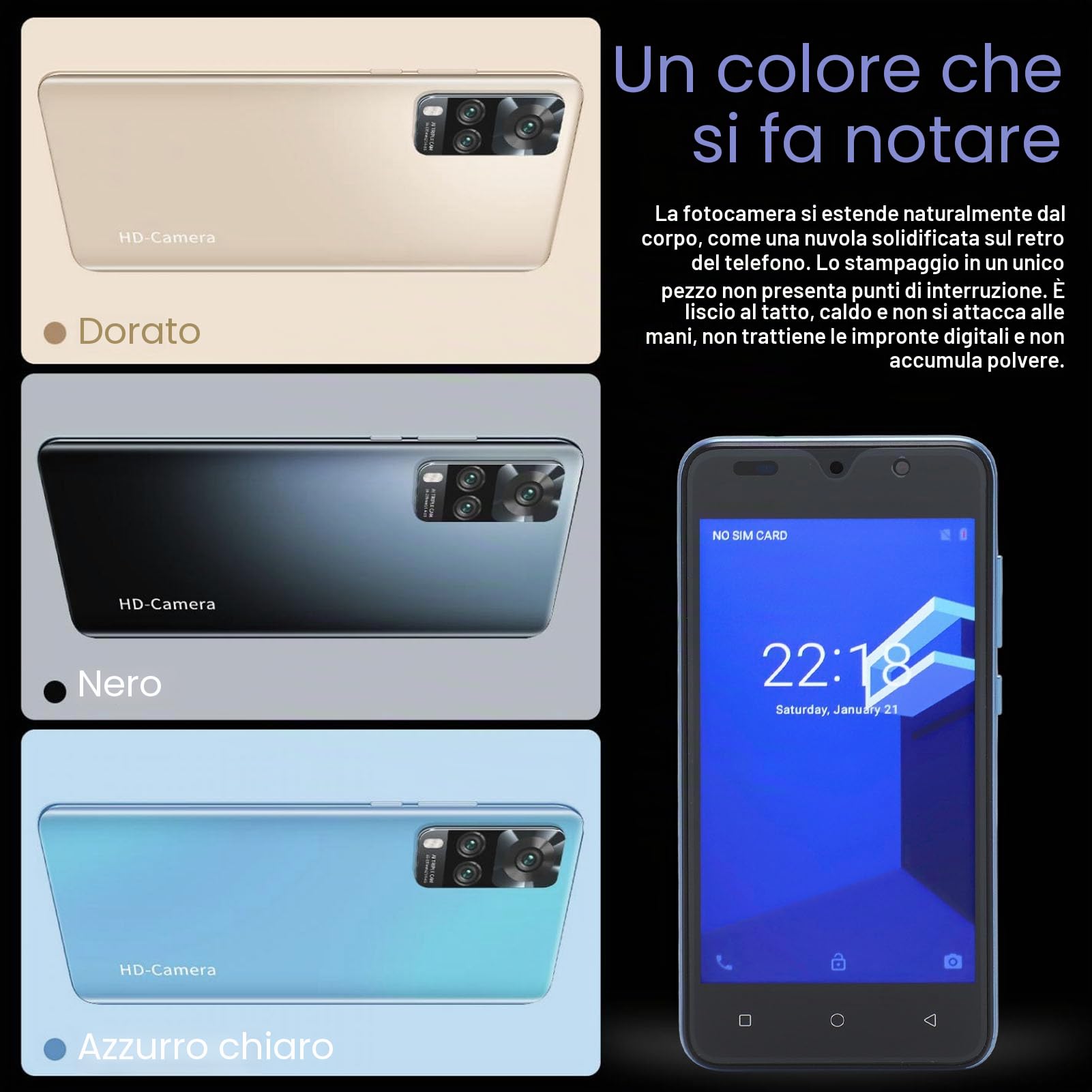 Cuifati Y53S 3G Smartphone sbloccato, 4 GB RAM 32 GB ROM 5.0 in schermo HD Dual SIM, per Android 12 ultra sottile sblocco del viso cellulare, Dual HD Cam, batteria 6800 mAh (oro)