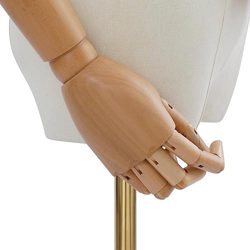Miniatura 9 de Vestido de maniquí femenino con cabeza desmontable y brazos de madera ajustables, funda de lino y base de metal dorado, altura ajustable de 55 a 80
