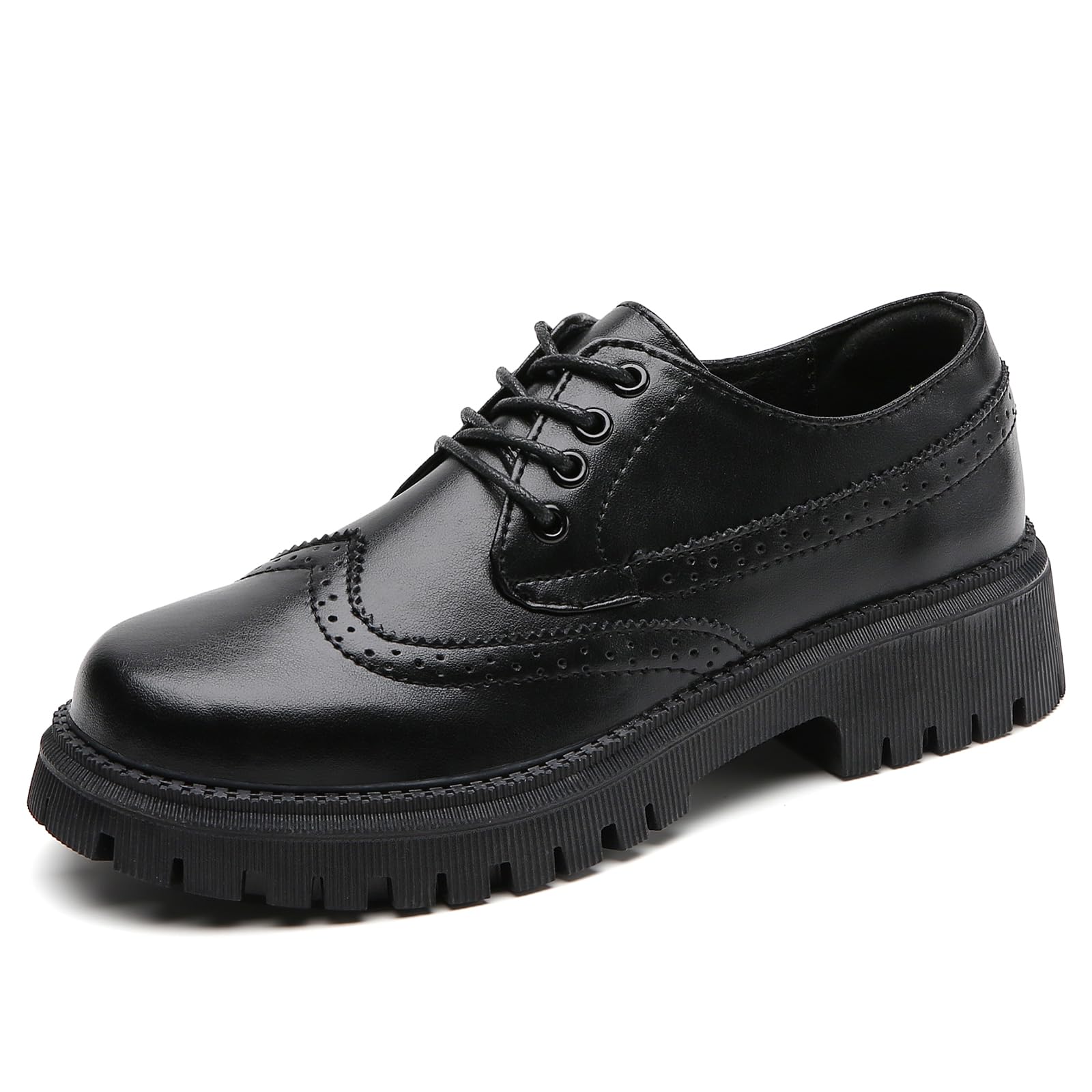 Womens Vintage Oxford Shoes Platform Lace-up Round Toe Patent Leather Brogues Casual Oxfords for Girls Ladies Women-image-47