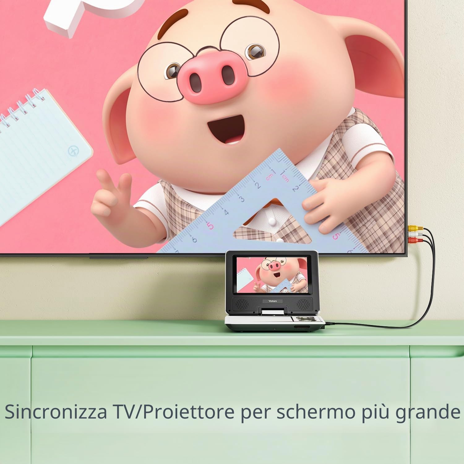 Yoton Lettore DVD portatile da 9,5 pollici per bambini e auto, schermo HD girevole da 7,5 pollici con 4-6 ore di batteria integrata, supporto schermo di sincronizzazione alla TV, supporto SD
