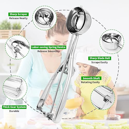 Miniatura 3 de Juego de 3 cucharas de helado de alta calidad, cucharas de acero inoxidable pequeñasmedianasgrandes, cuchara profesional para helados con liberación